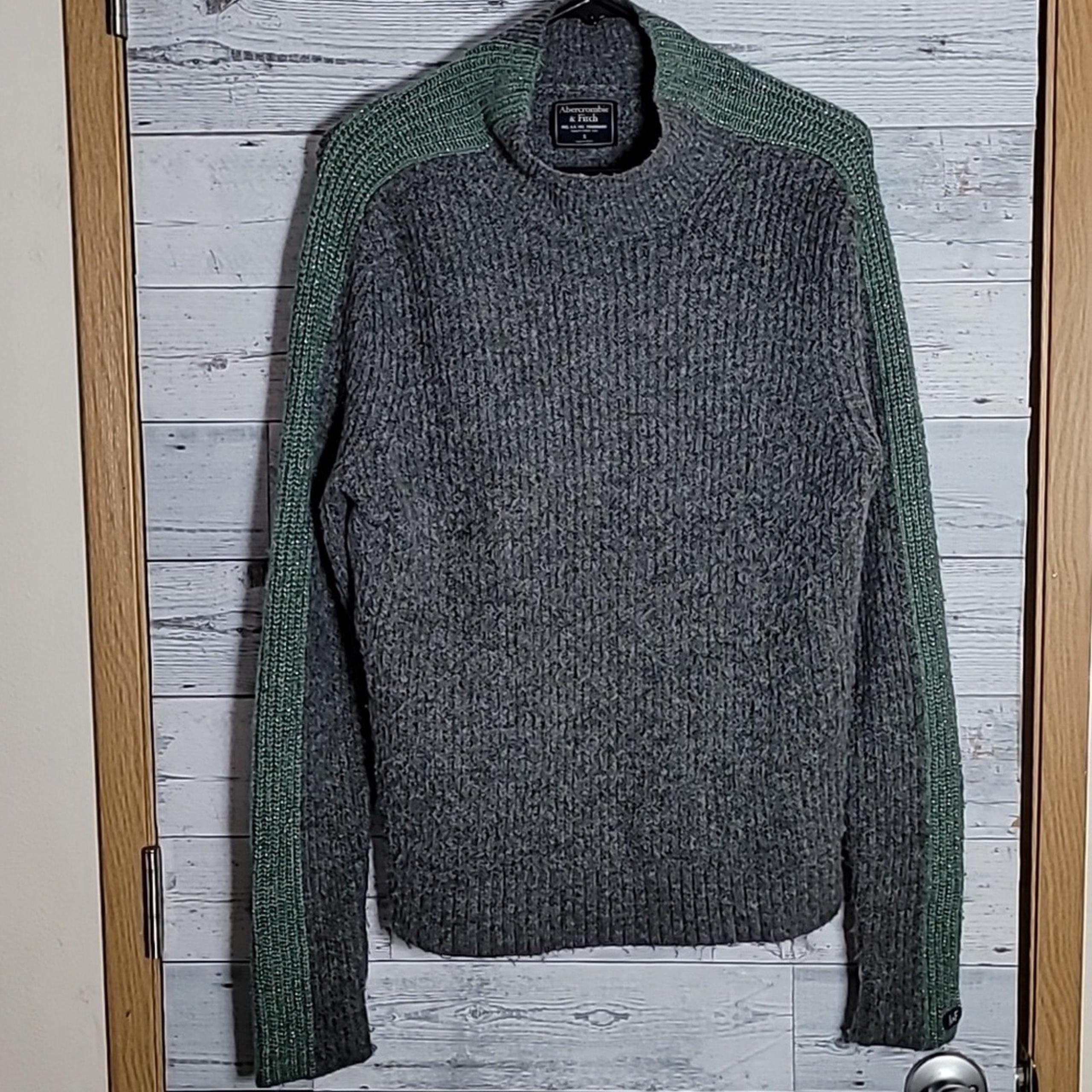 Abercrombie & Fitch Mock Neck Ribbed Knit Gray Green Acrylic Metallic Sweater