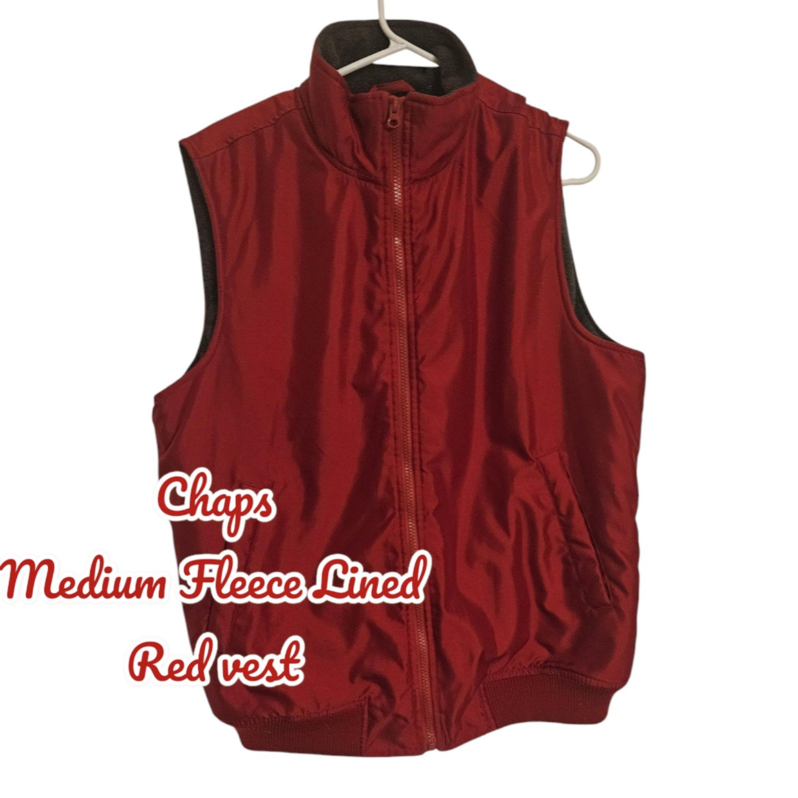 Men's Chaps Vest Medium Red Polyester Fleece-Lined Elastic Hem Full-Zip Jacket