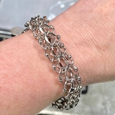 Vintage KACO 925 Sterling Silver Twisted Row Double Link Beaded Charm Bracelet