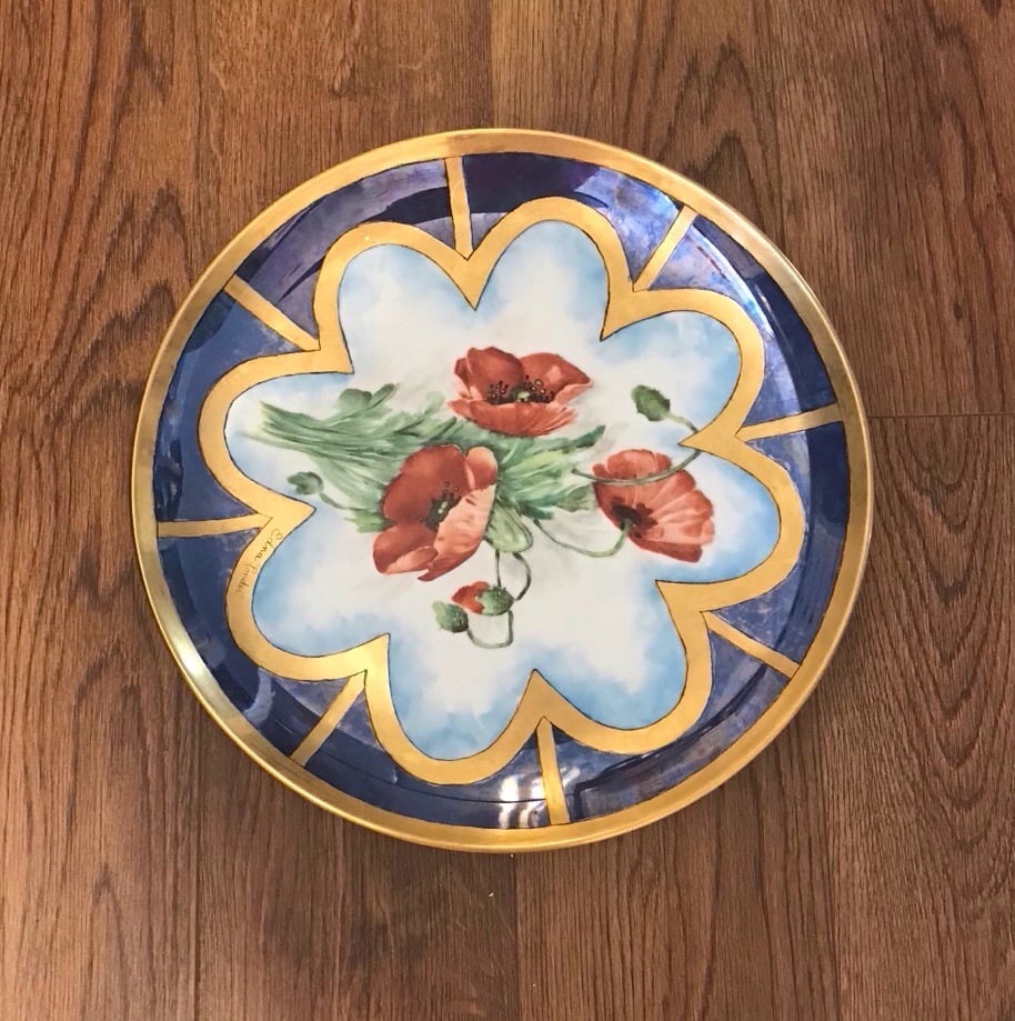 Vintage Hand Painted Artist Signed Porcelain Poppy Plate
