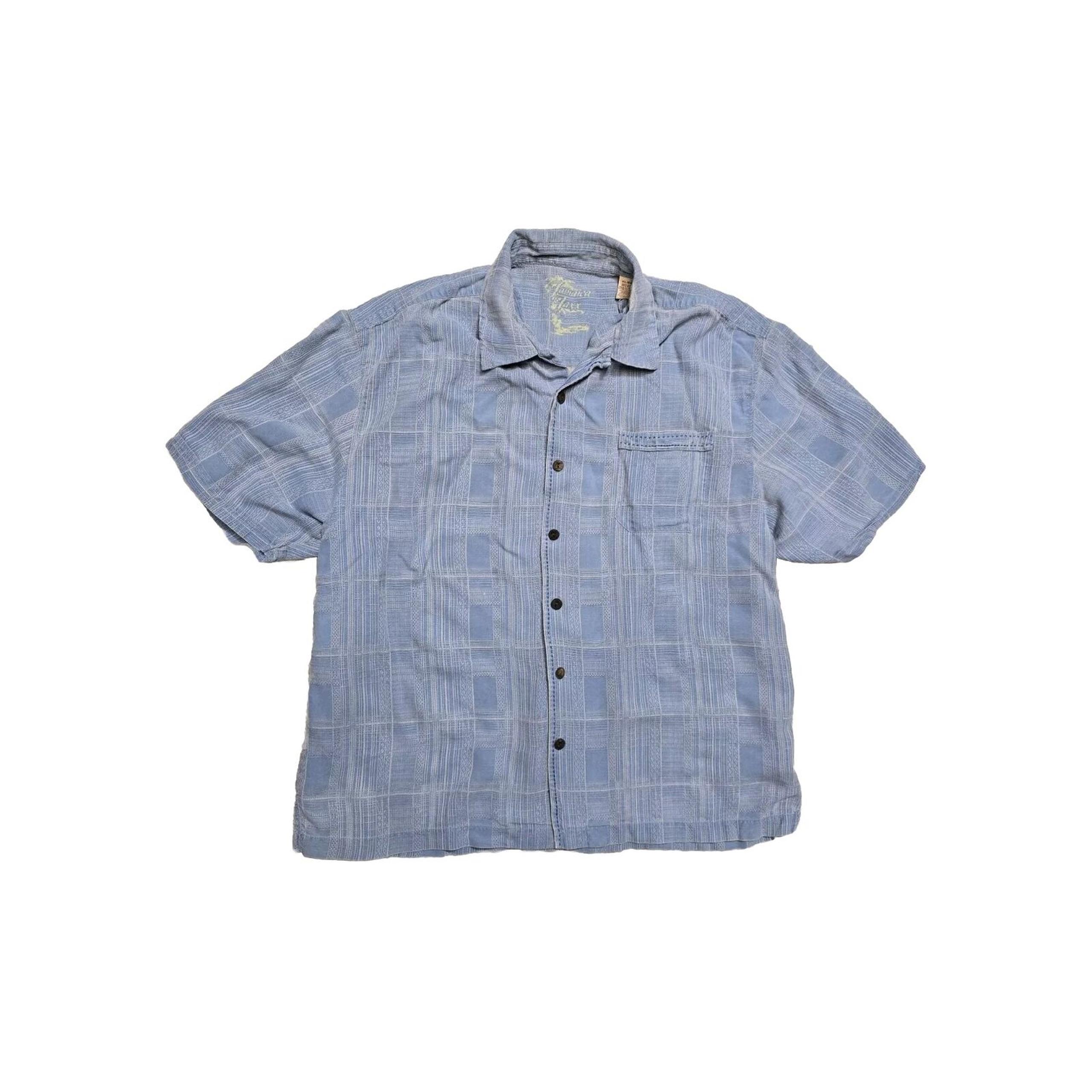 Jamaica Jaxx Shirt Mens XL Blue Silk Hawaiian Shirt Button Up Textured