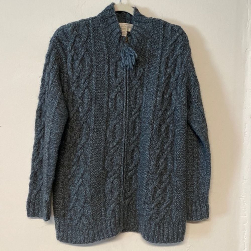 Hand Knit Blue Jones New York Full Zip Wool Cable Knit Sweater