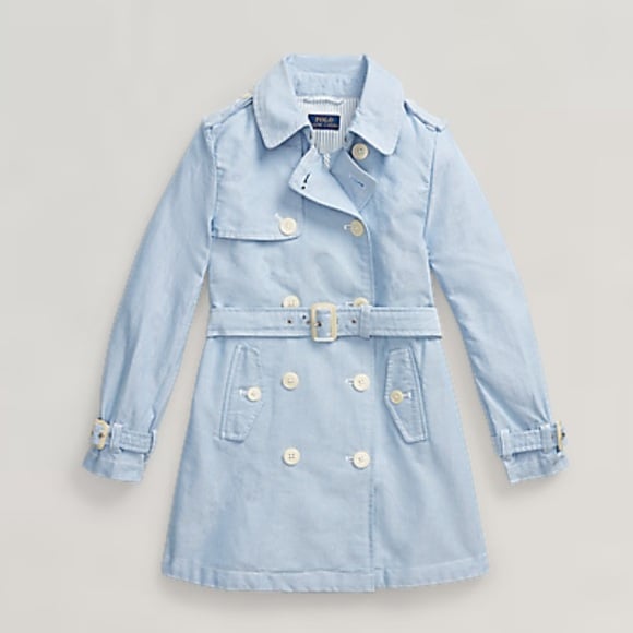 POLO RALPH LAUREN COTTON OXFORD TRENCH COAT denim girls