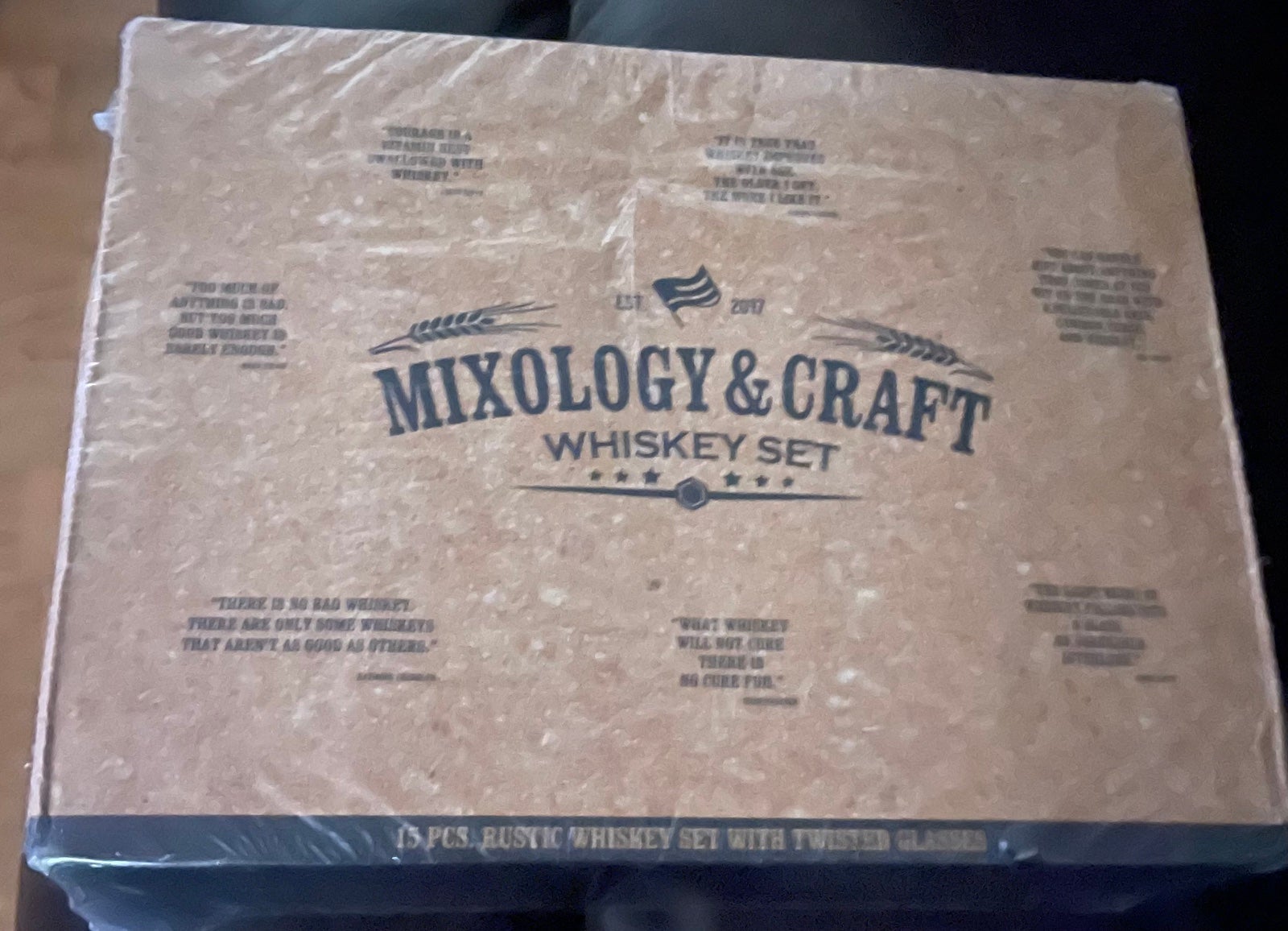 Mixology & Craft Whiskey Glass Stones Coasters Cards Wooden Gift Box