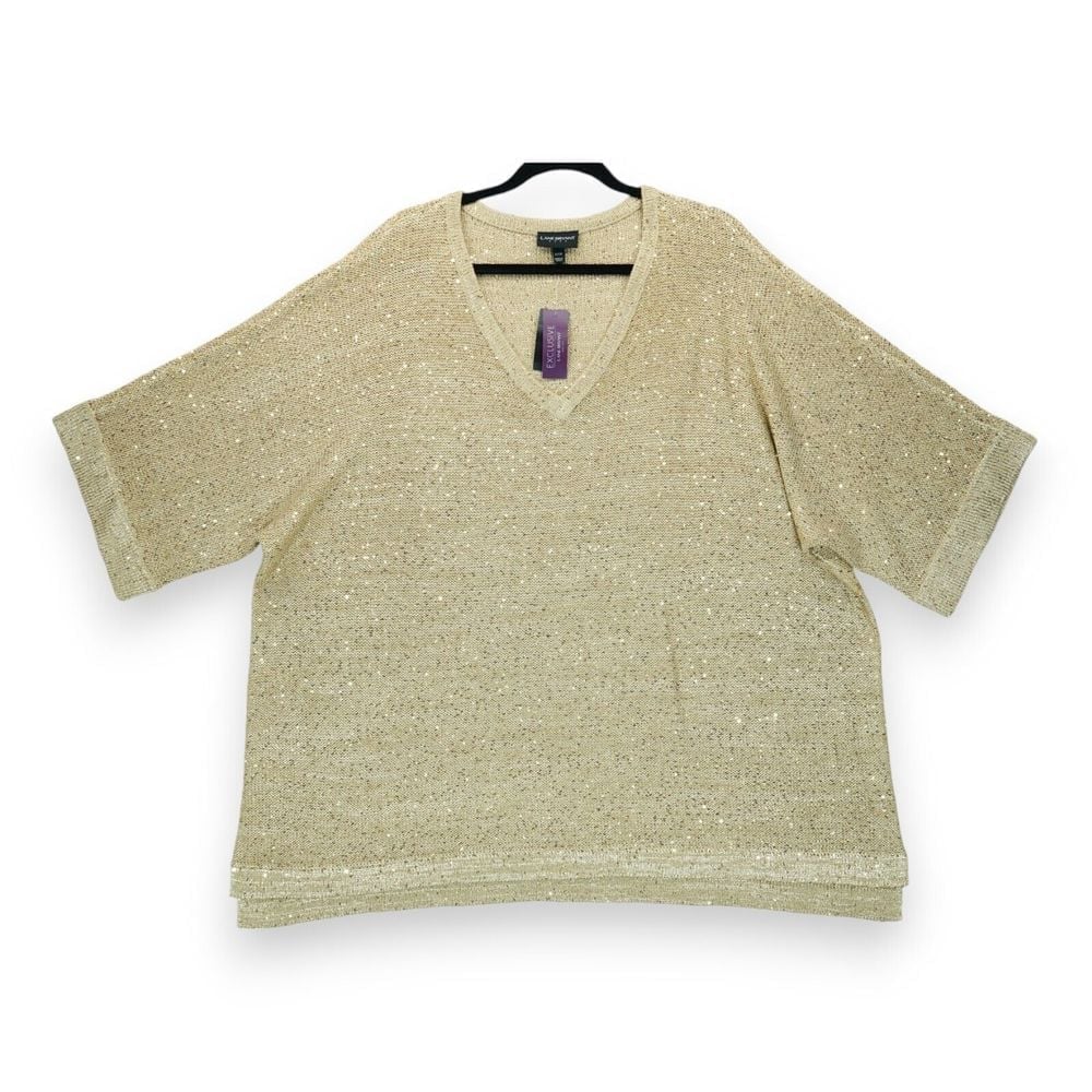 NWT LANE BRYANT Gold Sequin Top Shirt Short Sleeve Size 26/28 Heavyweight