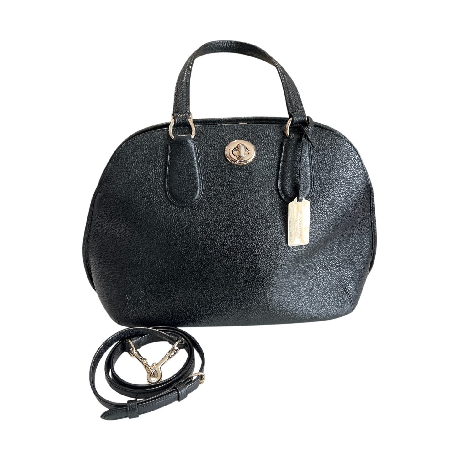 Coach Prince Street Satchel 10 H x 15 Turnlock Black Pebbled Leather 6 5 Drop