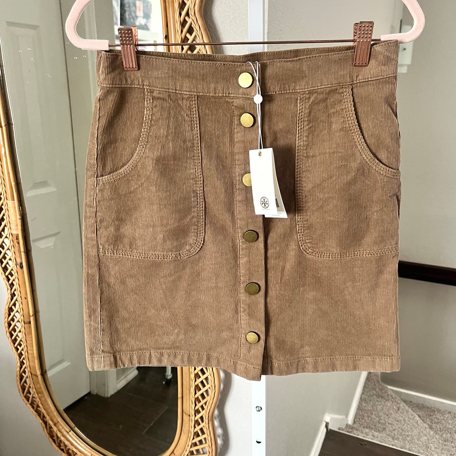 Tory Burch NWT Lucitano Corduroy Button Front Skirt in Beach Wood size 0