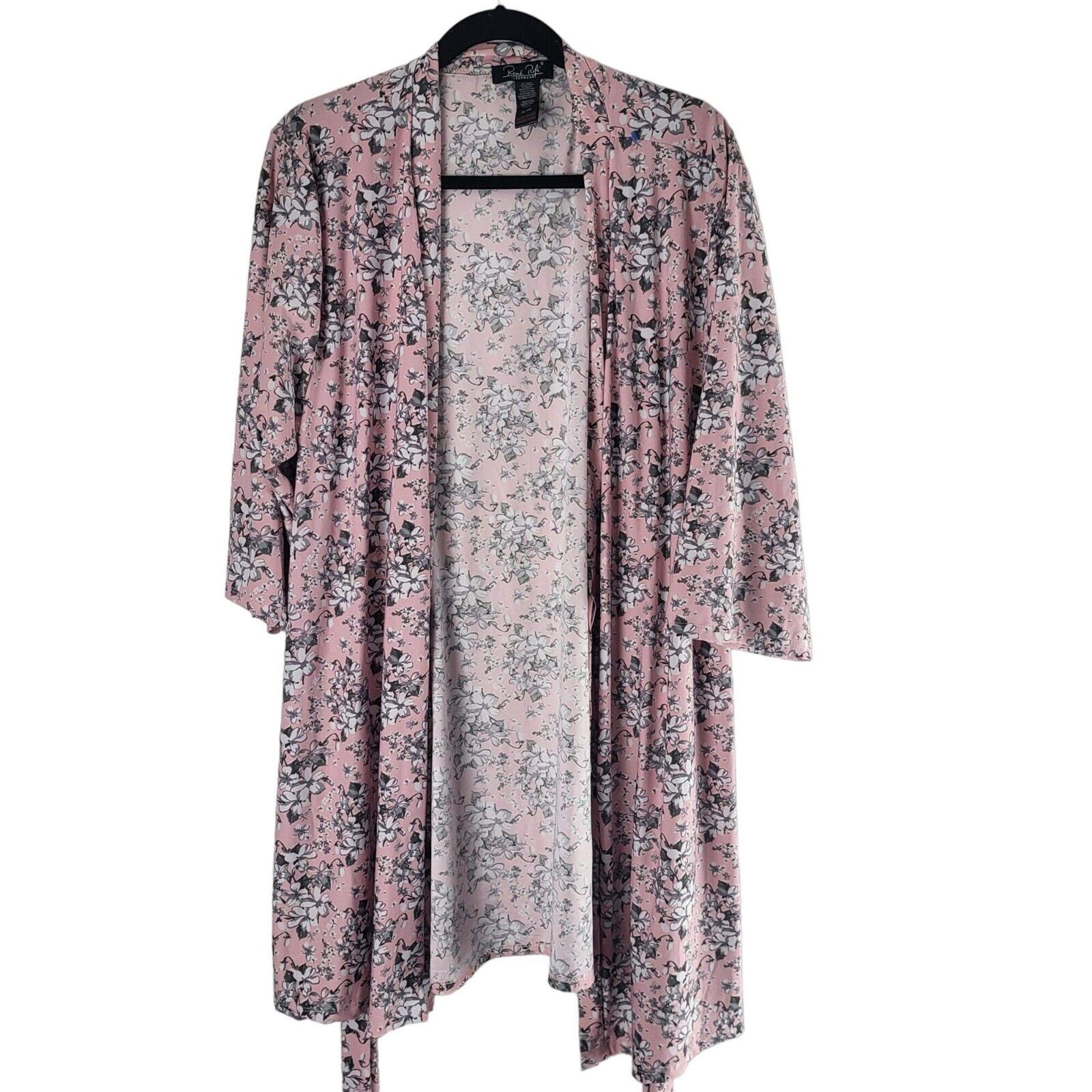 Rene Rofe Sleepwear Robe XL Womens Light Pink Floral Mid Length Pull On Pajama