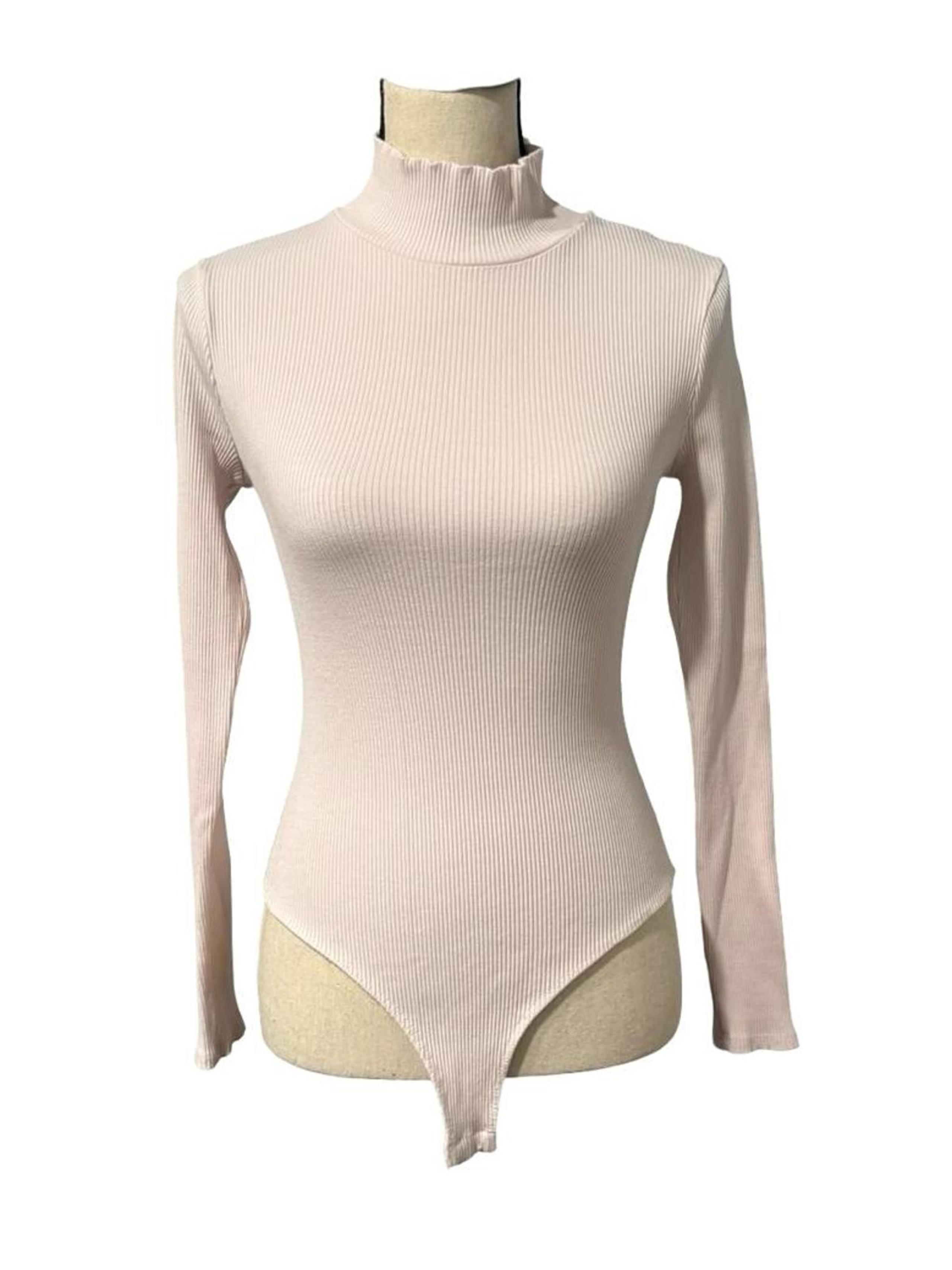 Lulus Light Pink Mock Neck Ribbed Bodysuit Size M