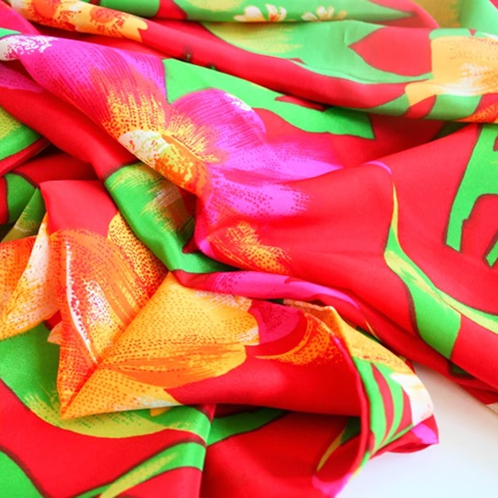 Saks Fifth Avenue silk scarf Italy floral summer red green orange pink large