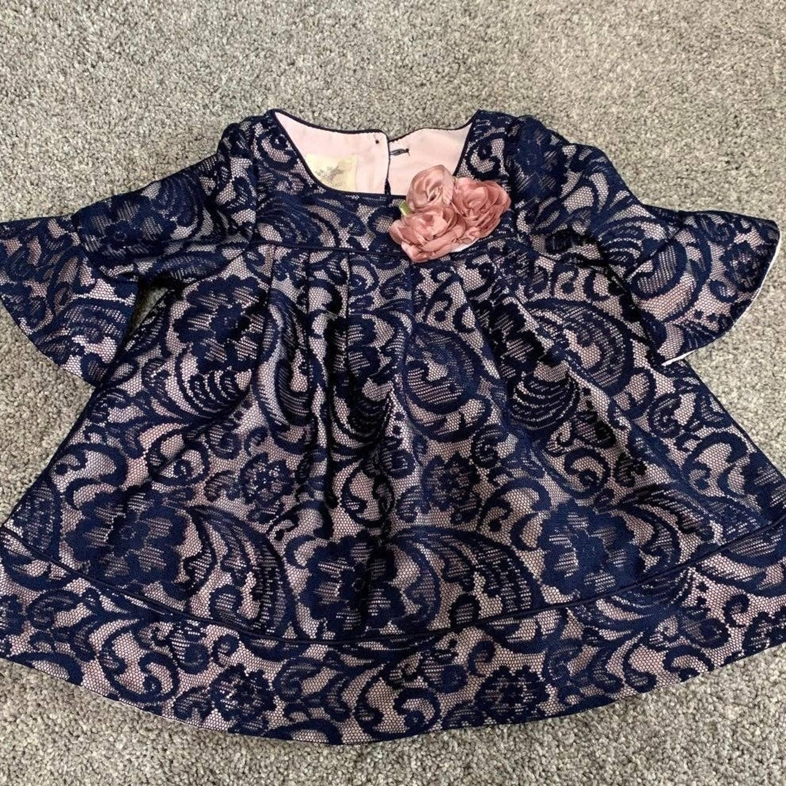 Laura Ashley Baby Girl Pink and Navy Lace Dress size 12 months