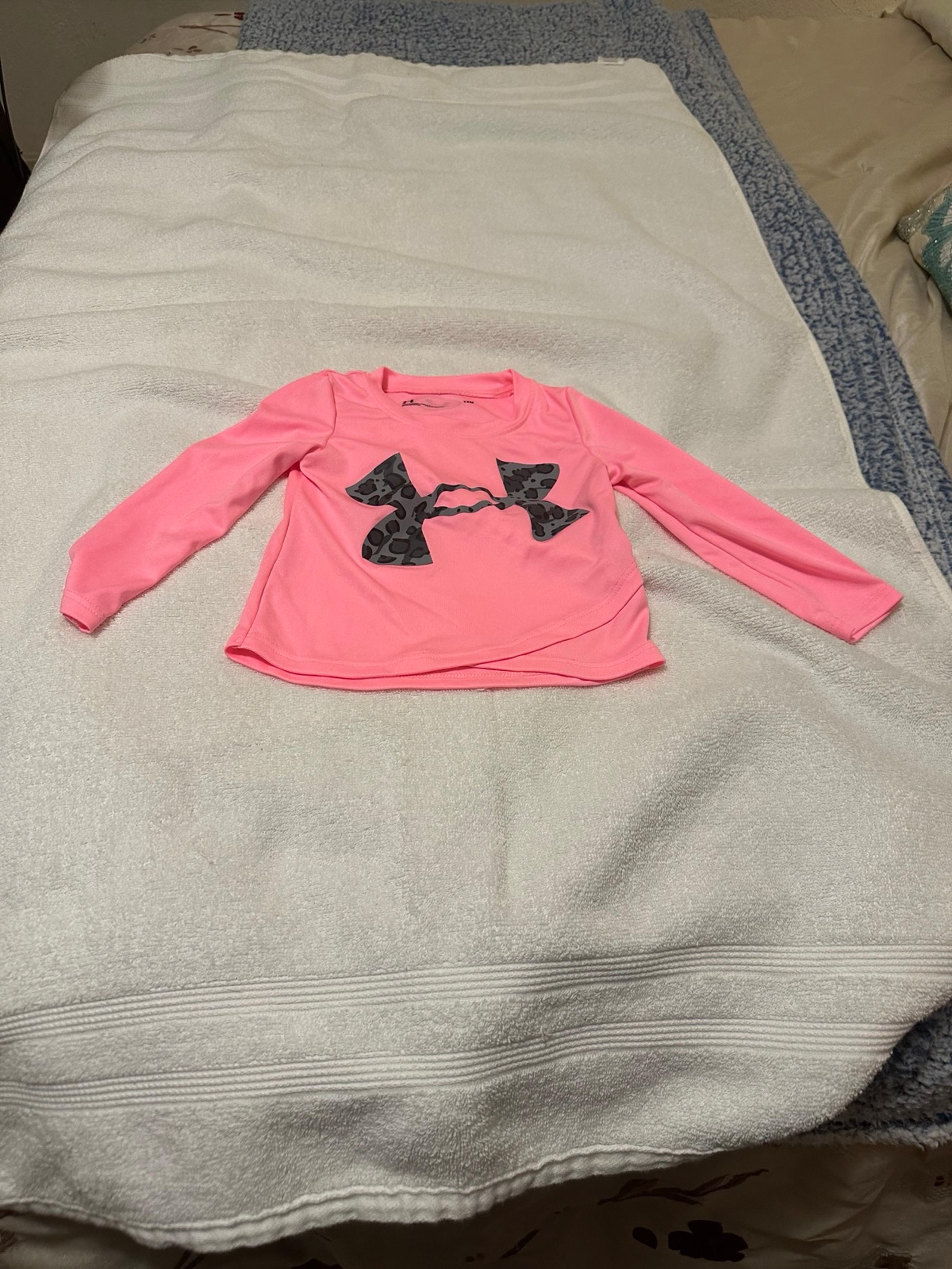 Under Armour baby athletic shirt pink with UA logo on front size 12 months