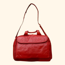 Women Red Leather Adjustable Shoulder Strap Two Handle Messenger Bag 15.5 x10 x5