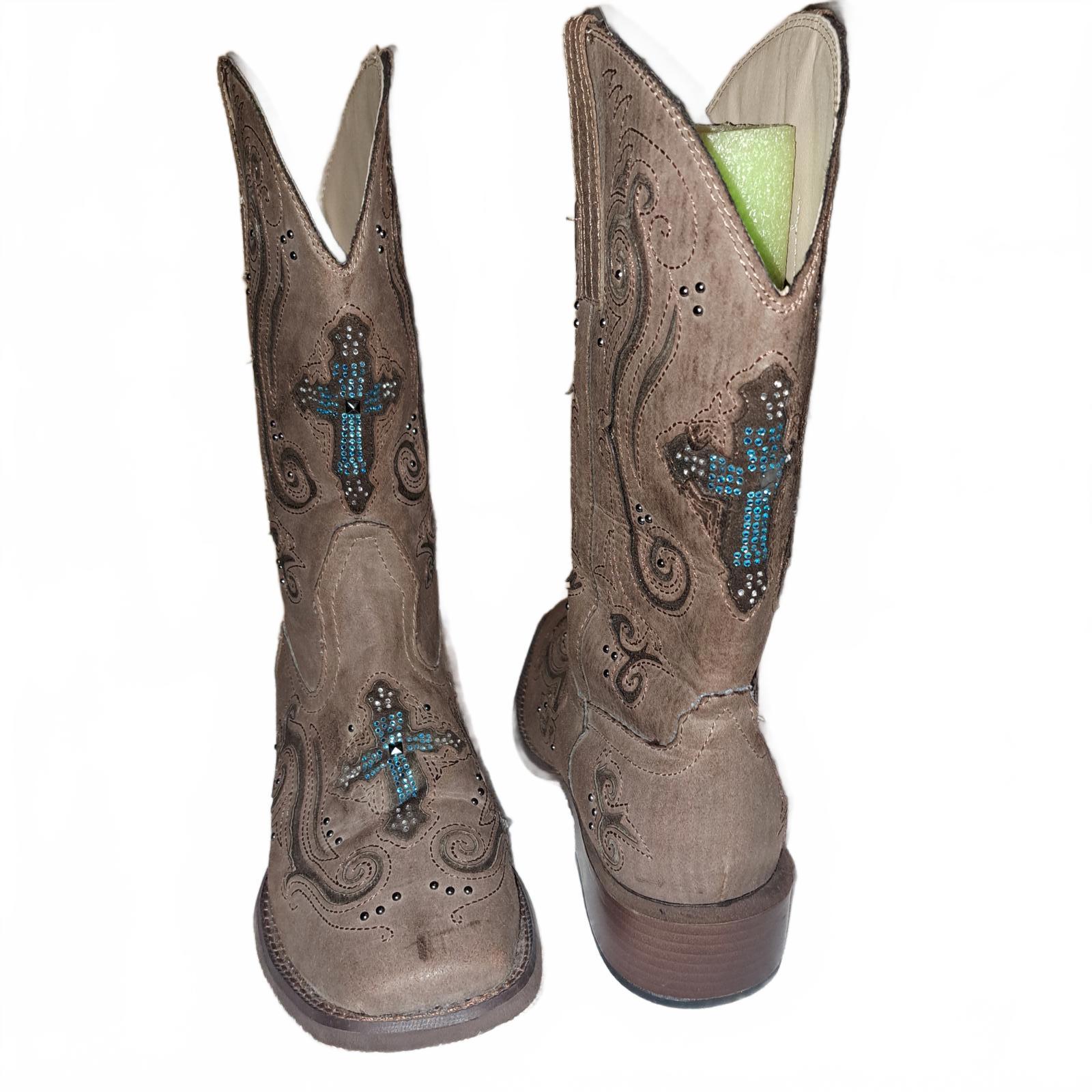 Roper Western Boots with Turquoise Cross Embellishments