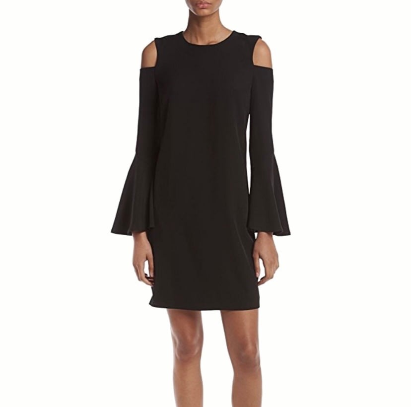 Calvin Klein Black Cold Shoulder Dress with Bell Sleeve Cuffs Size 8