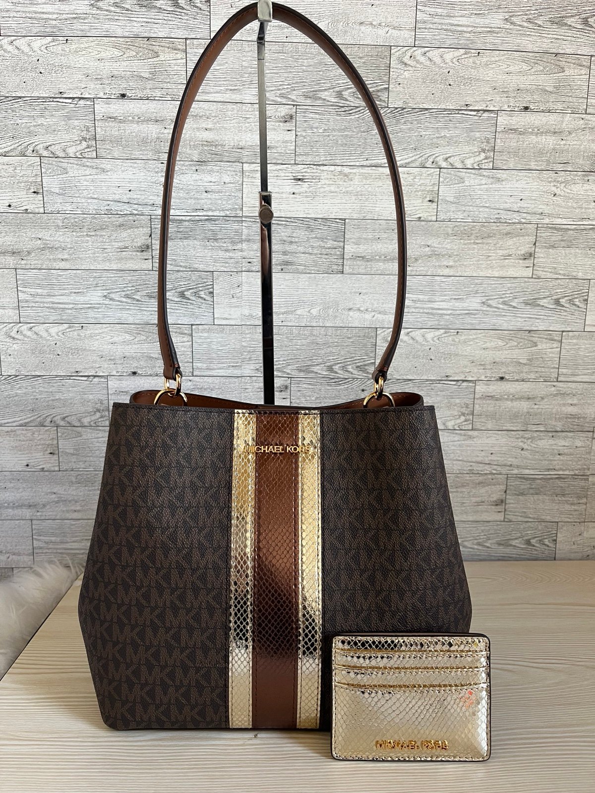Michael Kors Brown Multi Pratt Shoulder Bag and Card Case