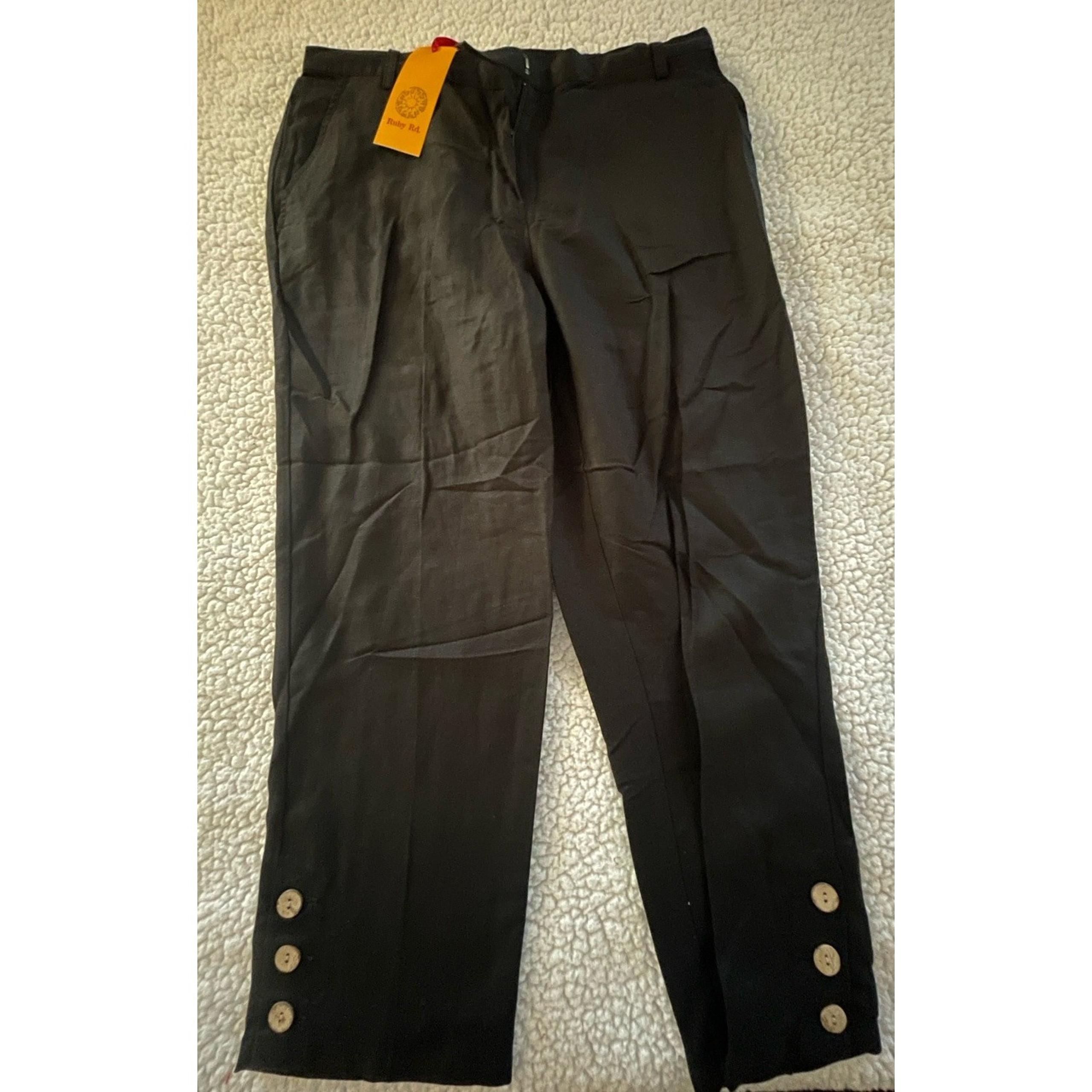 RUBY RD. Women's Black Cropped Capri Pants - Sz 10 Buttons On Ankles NWT