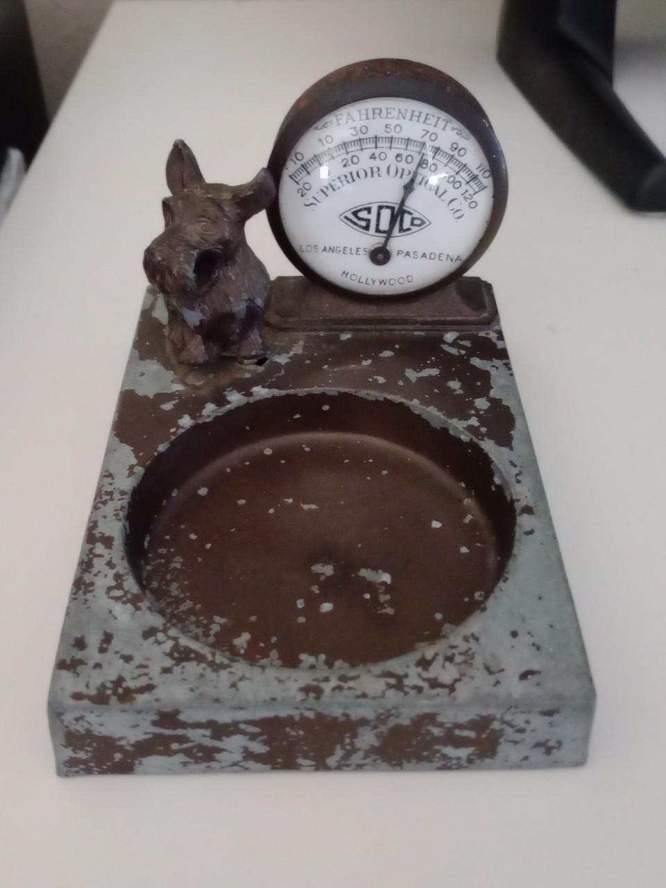Vintage SOCO thermometer with terrier