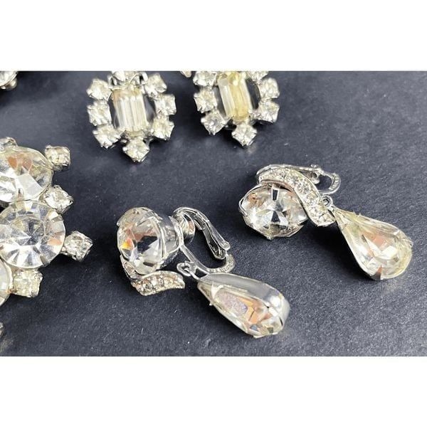 Lot of 3 Vintage 50s Rhinestone Clip On Earrings Including Eisenberg