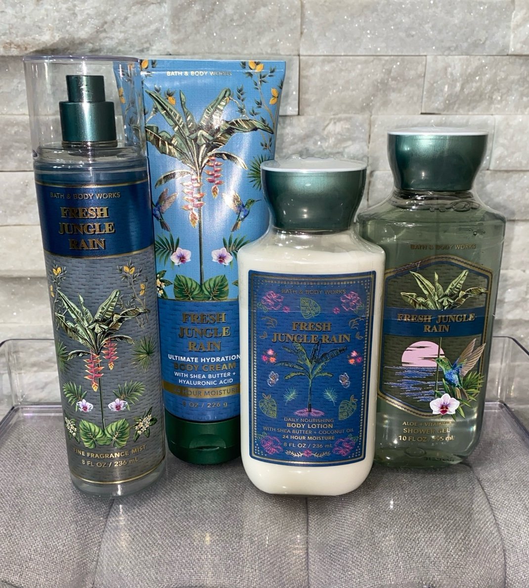 Bath & Body Works Fresh Jungle Rain Fragrance Mist Cream Lotion Gel Bundle
