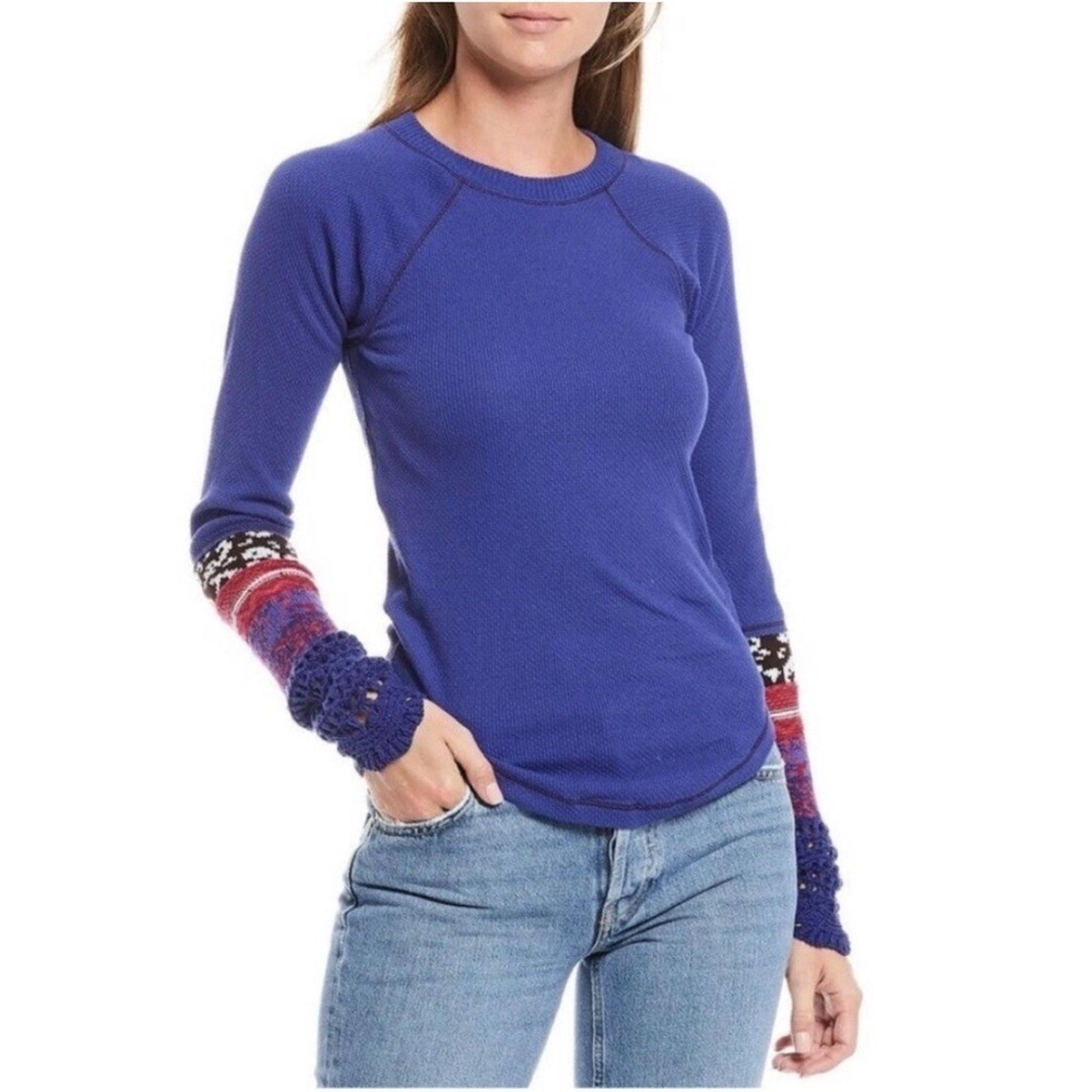 Free People In The Mix Cuff Top in Super Nova Chunky Knit Sleeves Sz S
