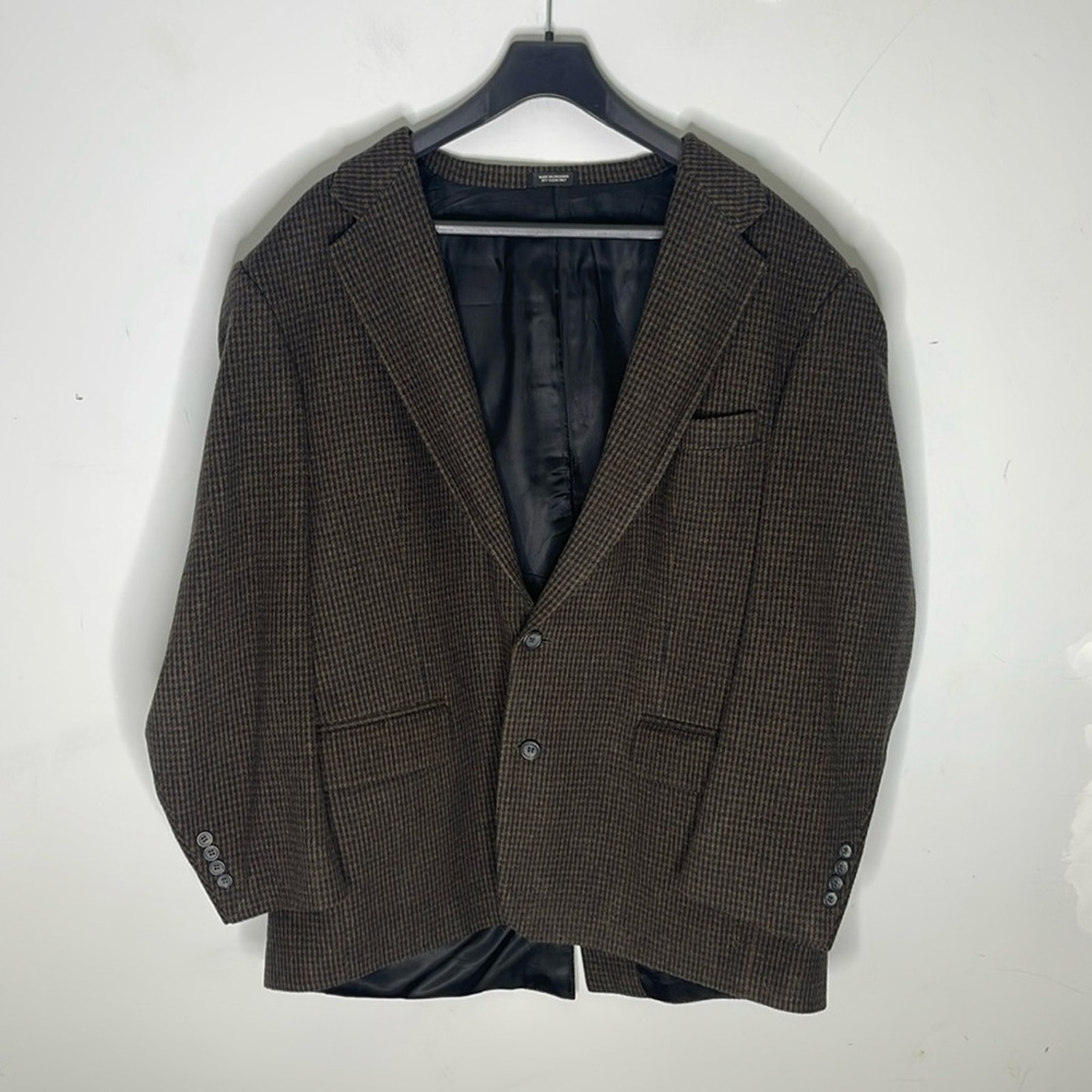 ROBERT STOCK Wool / Camel Hair Houndstooth Brown Button Front Blazer Size 44R