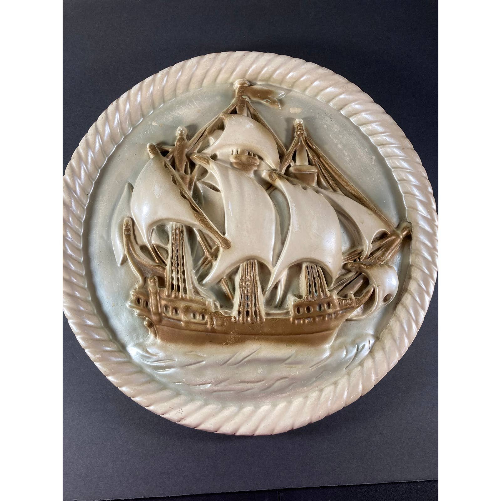 Vintage 1940's Rare Ware Wall Plaque Sailing Galleon 15