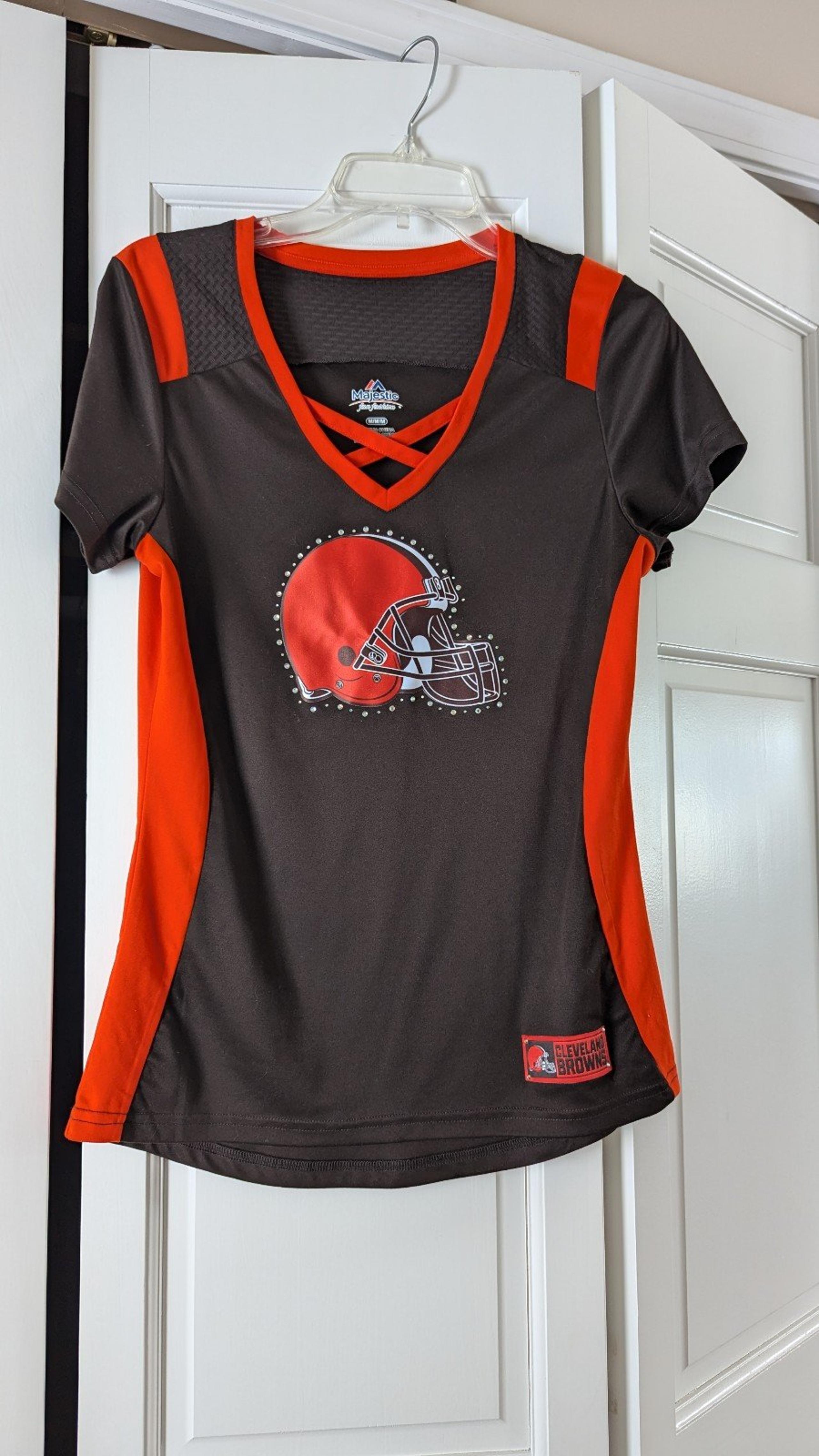 CLEVELAND BROWNS MAJESTIC WOMEN'S DRAFT ME BLING SHIRT SIZE M