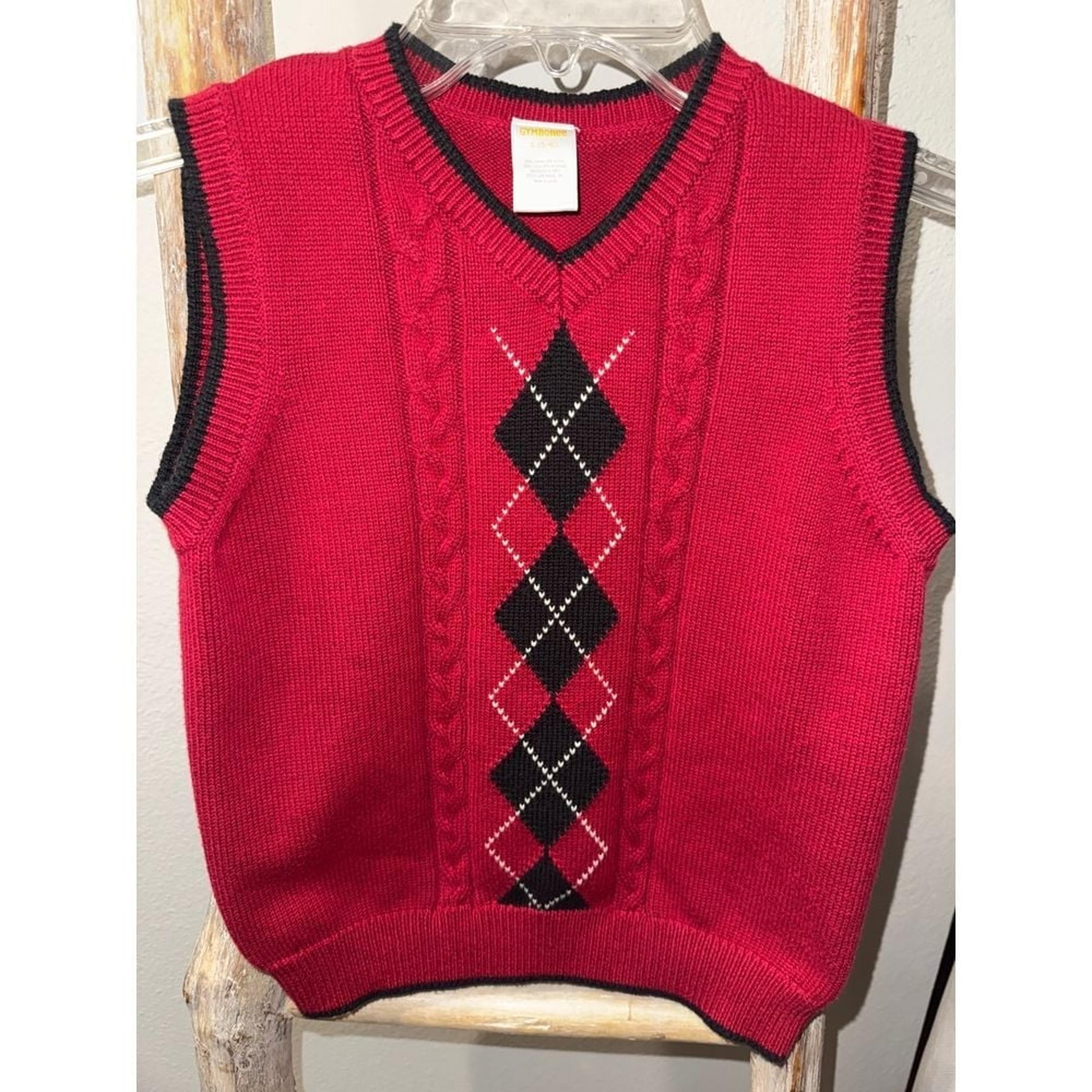 Boys Gymboree Sweater Vest V-Neck Size Small 5-6 Red Black