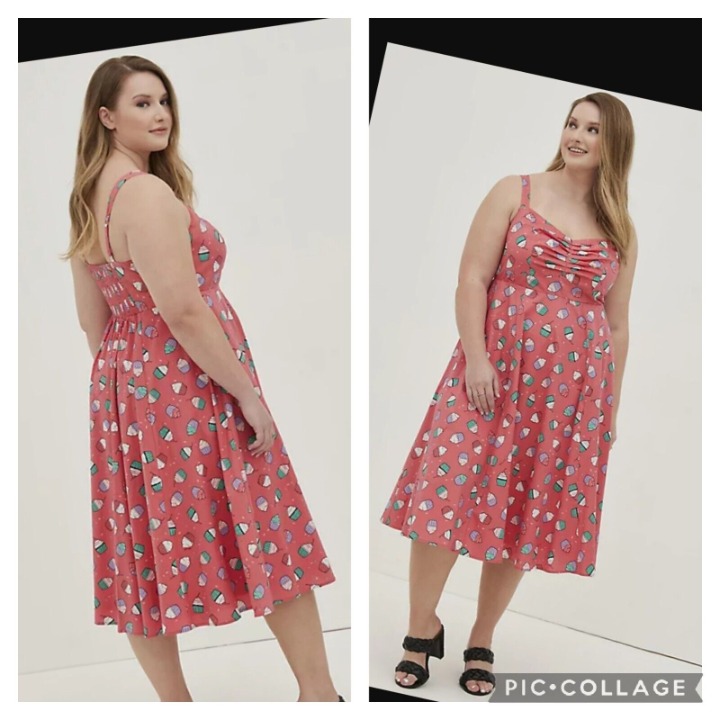 Torrid Poplin Cupcake Sun Dress Coral Sweetheart Cut Pockets Size 5x 28