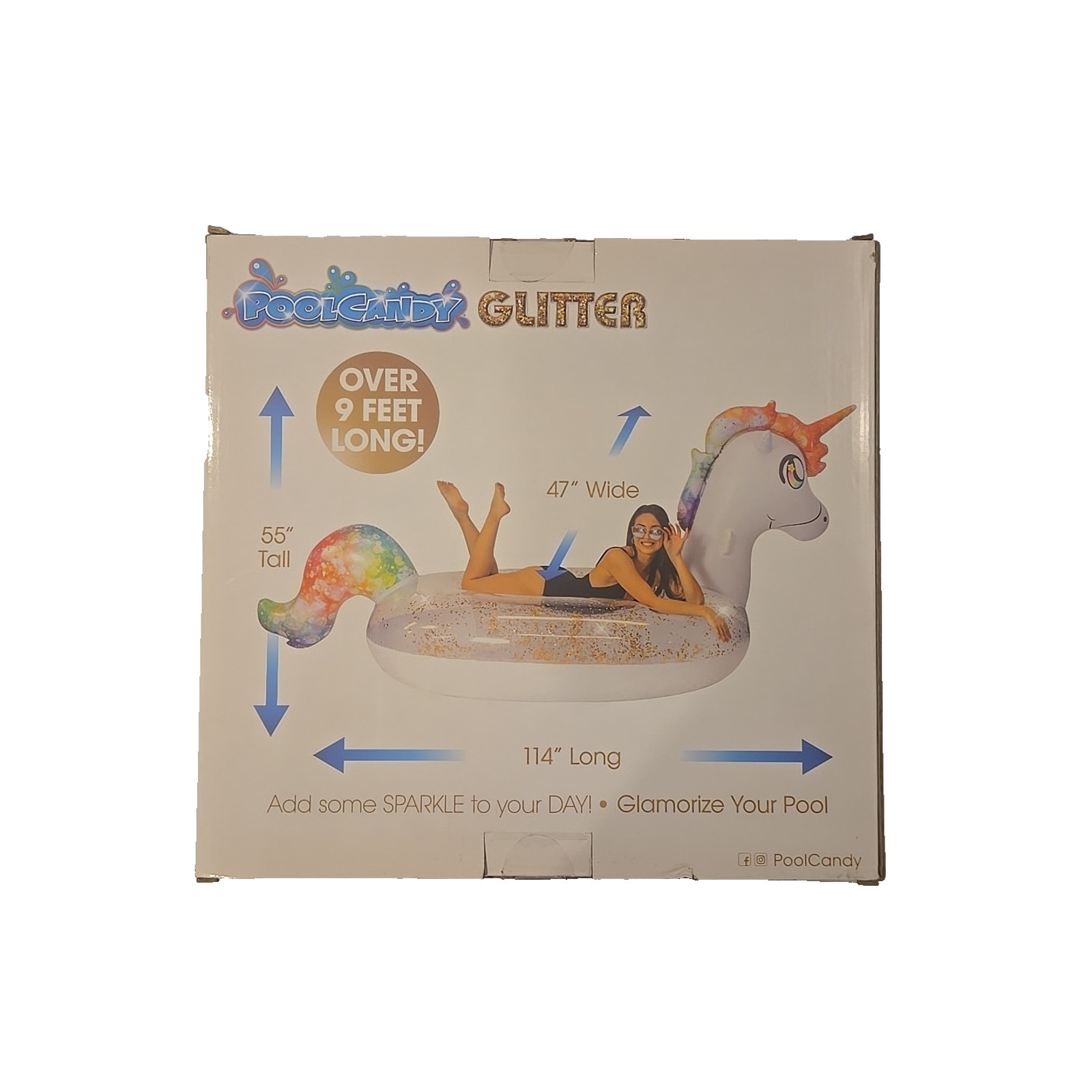 NEW! Gigantic Candy Glitter Unicorn Floating Pool Raft, Over 9 Feet Long!