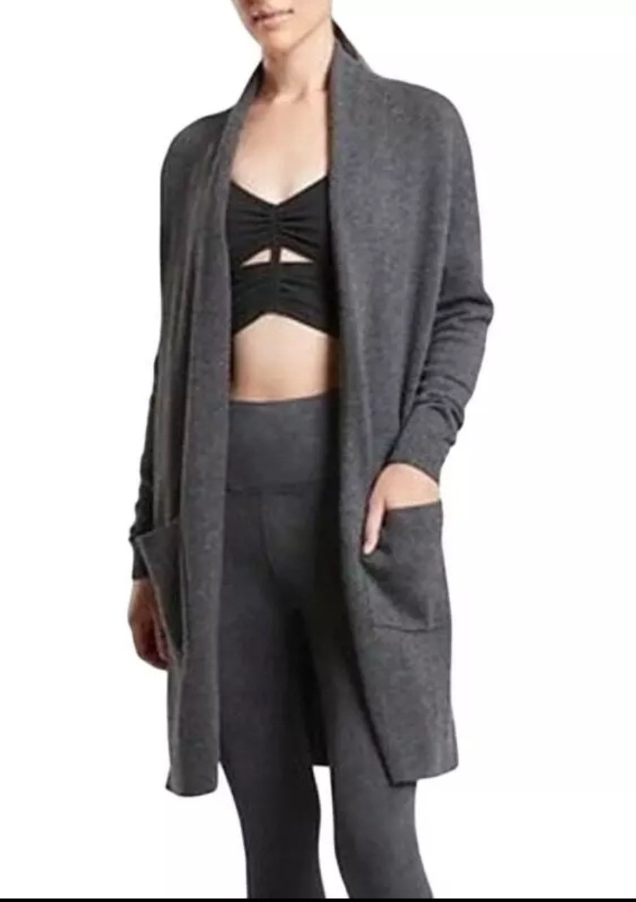 ATHLETA Gray Spirit Wool Cashmere Wrap Open Cardigan Sweater ~ Women's Size XXS
