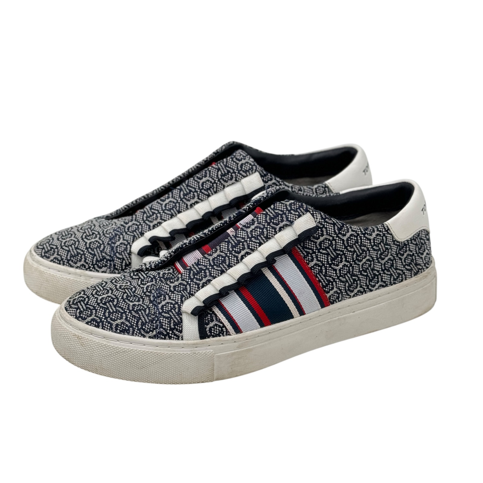 Tory Burch Sport Ruffle Sneakers SZ 7 Women's Gemini Slip On Sporty Preppy Blue