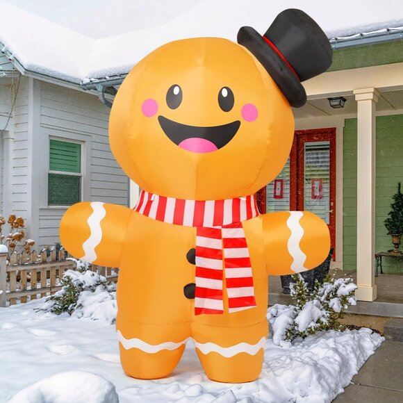 New 6.2 FT Christmas Inflatable LED Lighted Gingerbread Man for Yard Decor