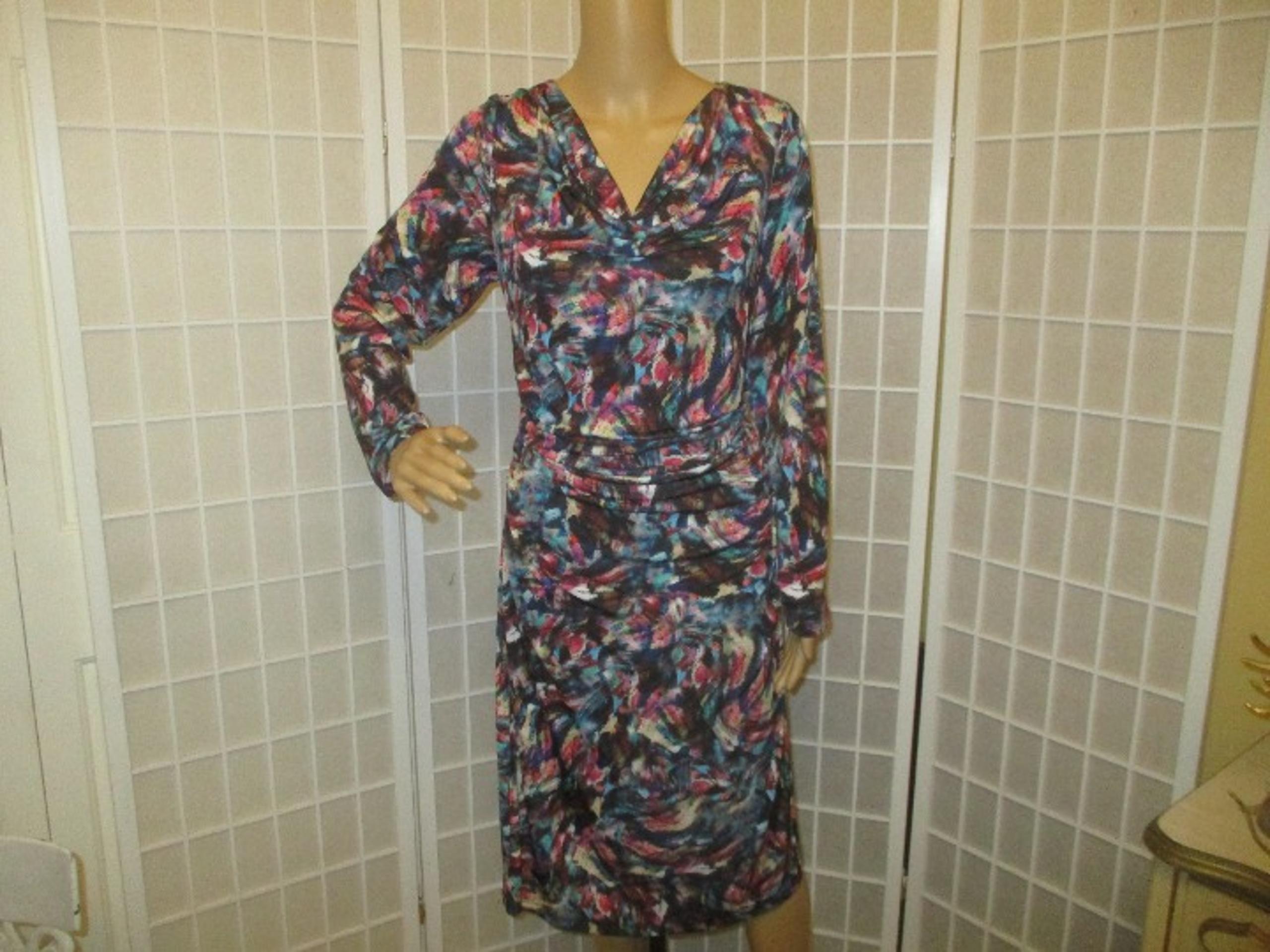 David Meister cowl neck long sleeve stretchy knit dress