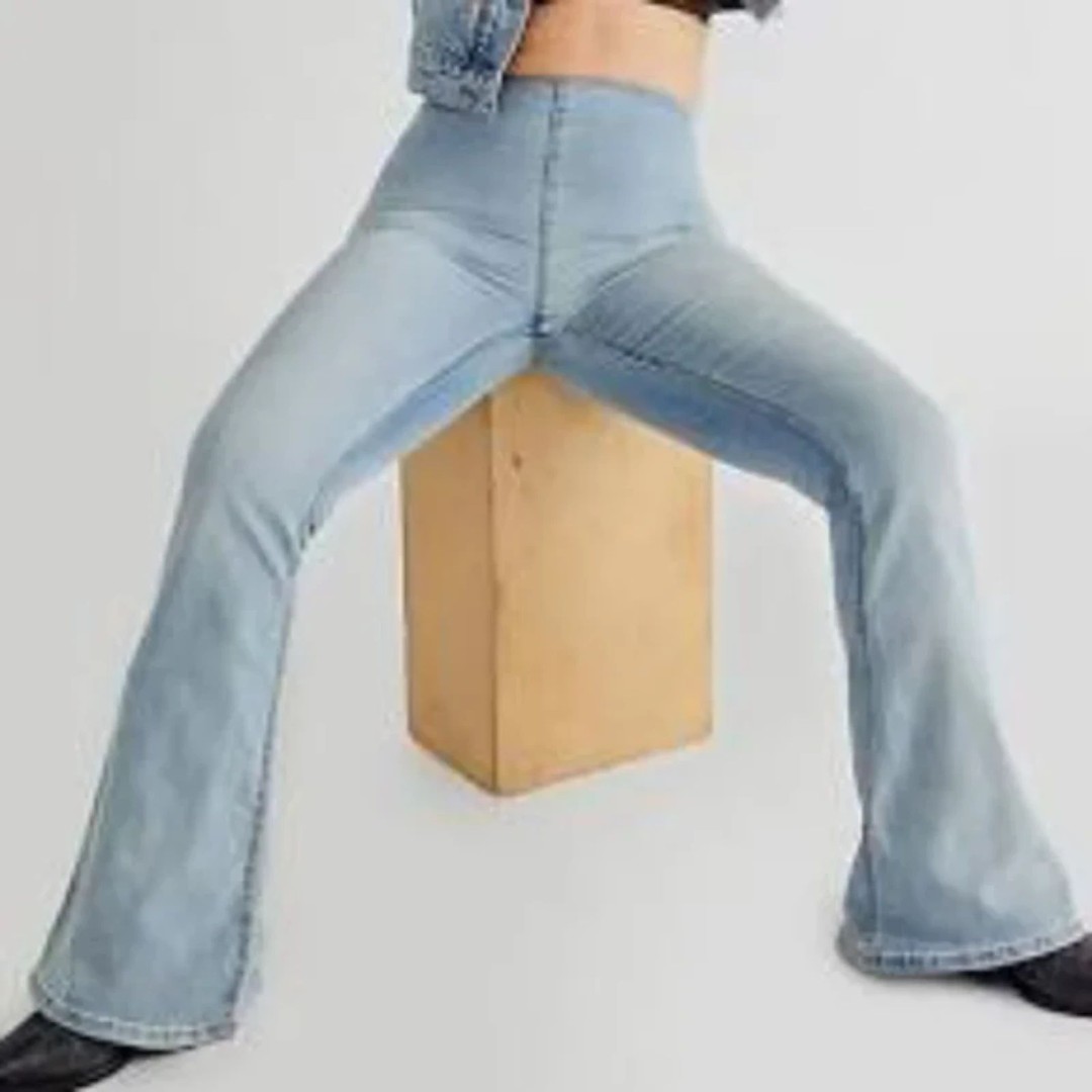 Free People Penny Pull-On Flare Jeans, Light Blue Wash, Size 26