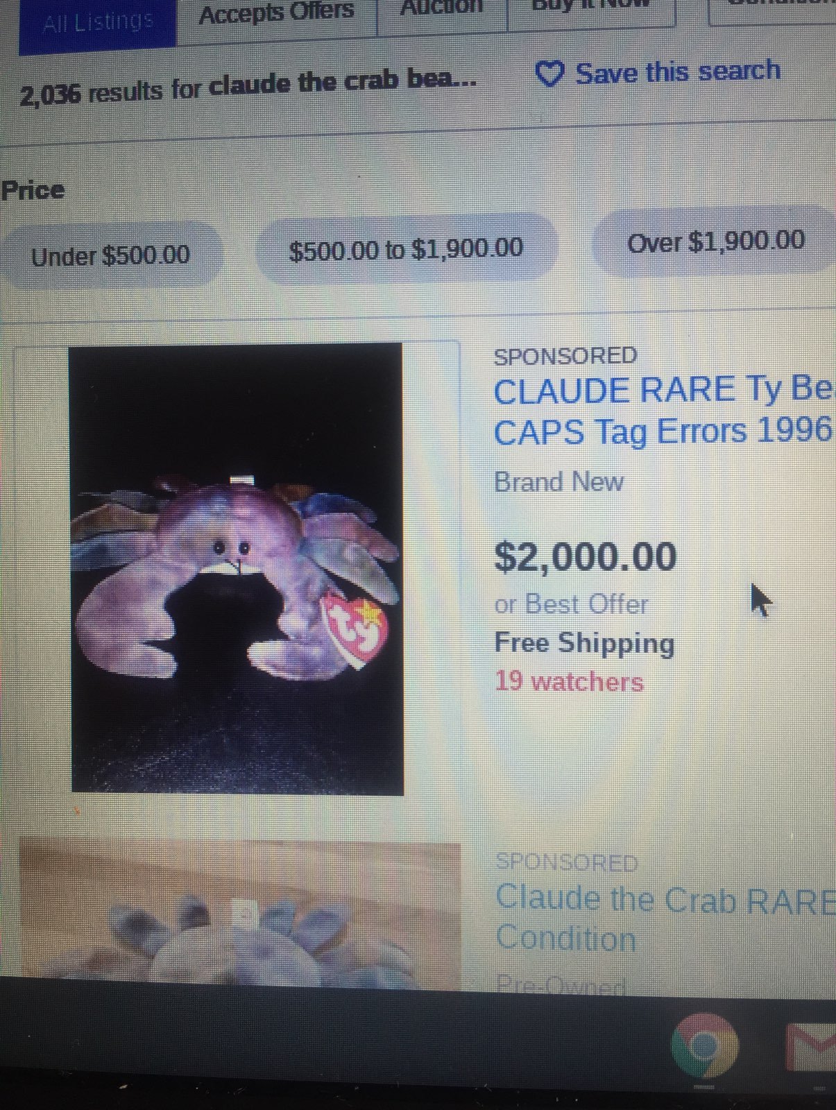 CLAUDE the Crab Beanie Baby (1996)