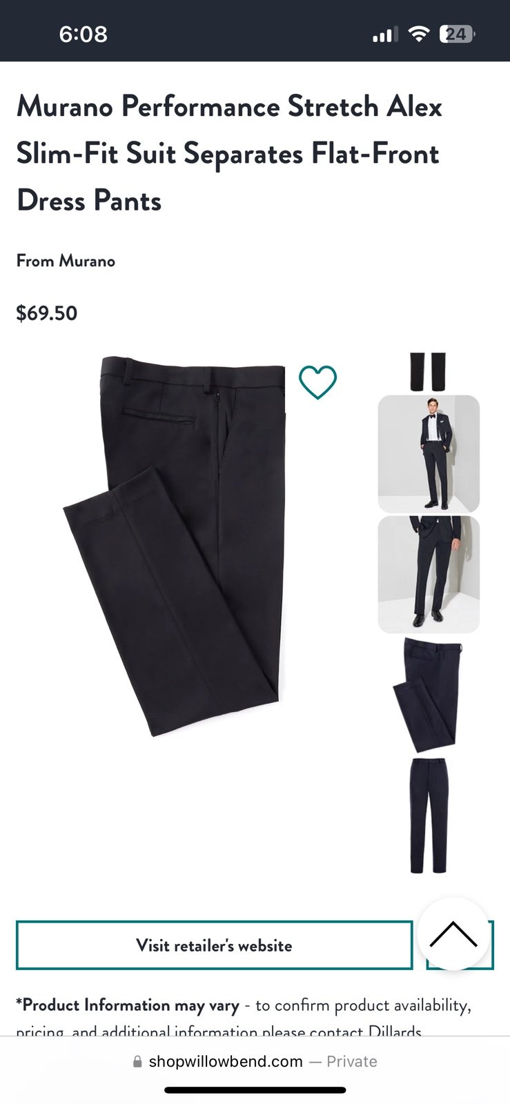 New Without Tags - Murano Alex Slim-Fit Stretch Suit Pants