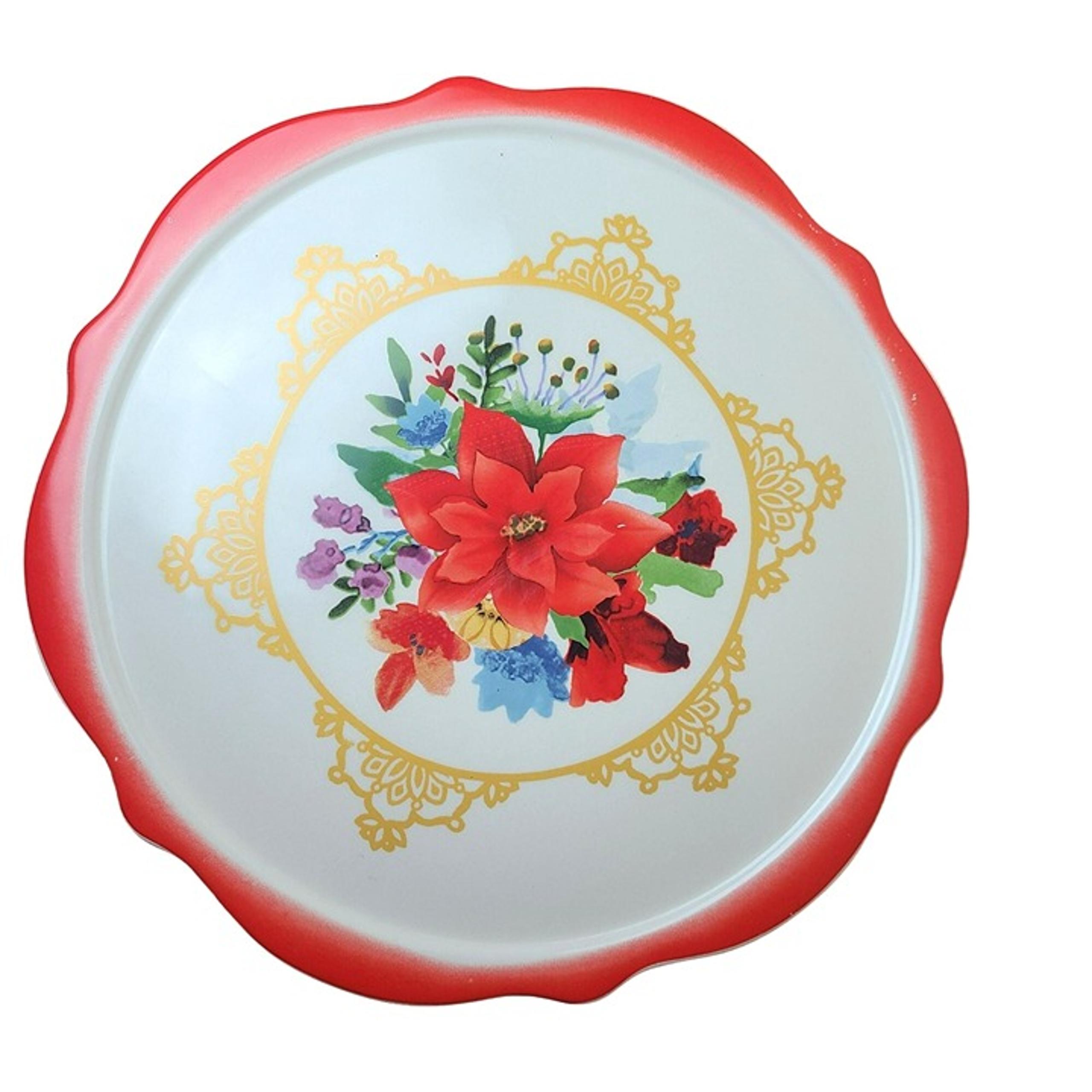 Pioneer Woman Cake Plate Serving Platter Winter Bouquet Red Floral Scalloped Edg