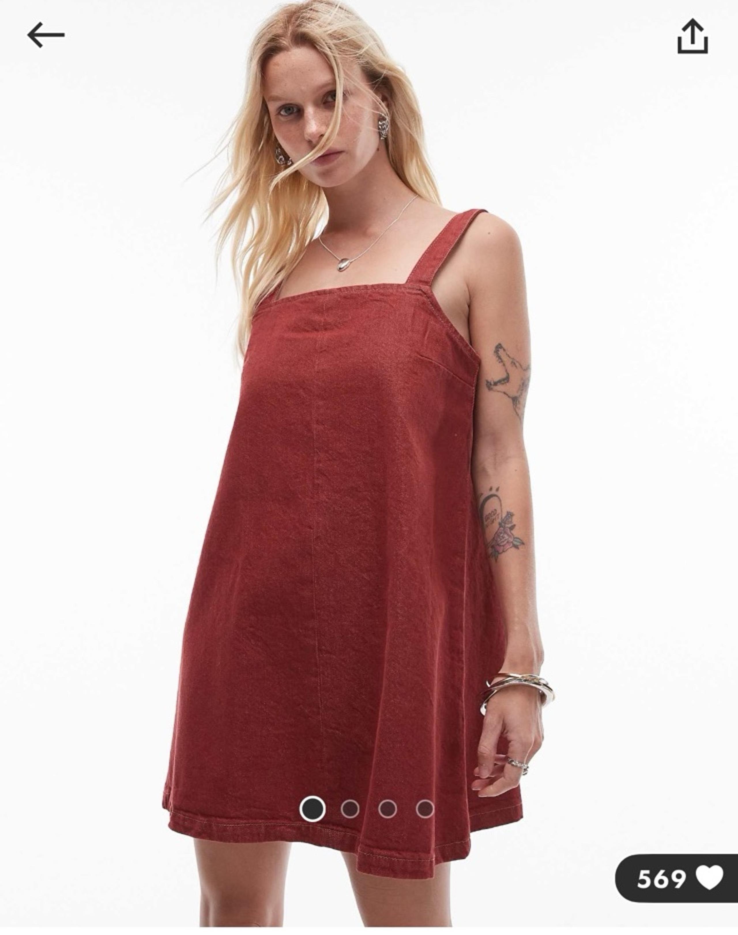 Topshop denim boxy cami dress in red