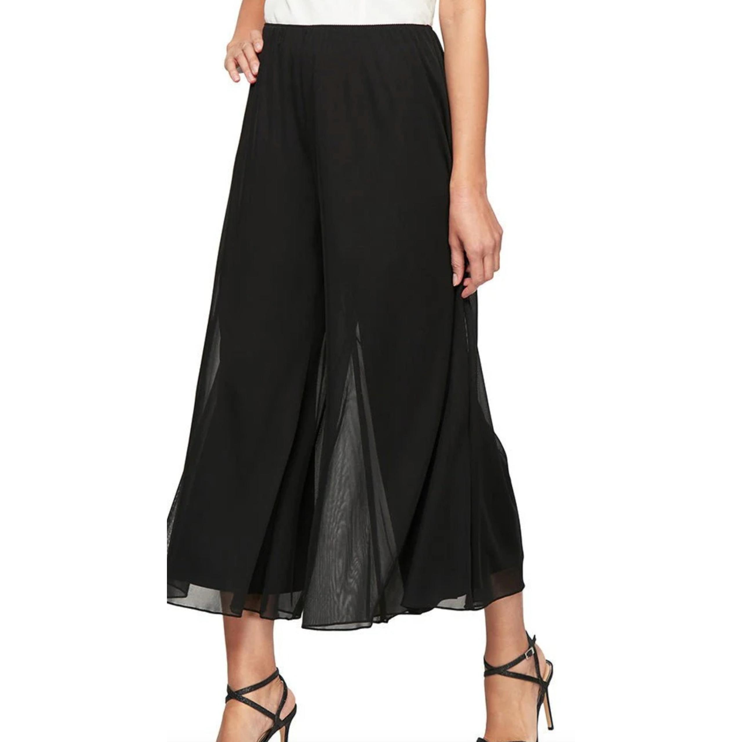 Alex Evenings Wide Leg Chiffon Cropped Mesh Pant Womens Large New Flowy Formal