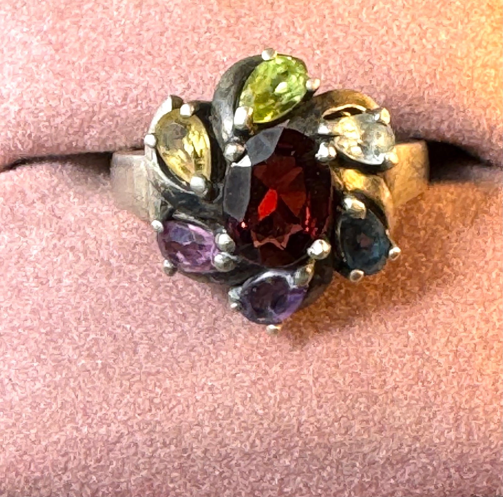 Vintage Sterling Silver Multicolor Gemstone Ring Size 9