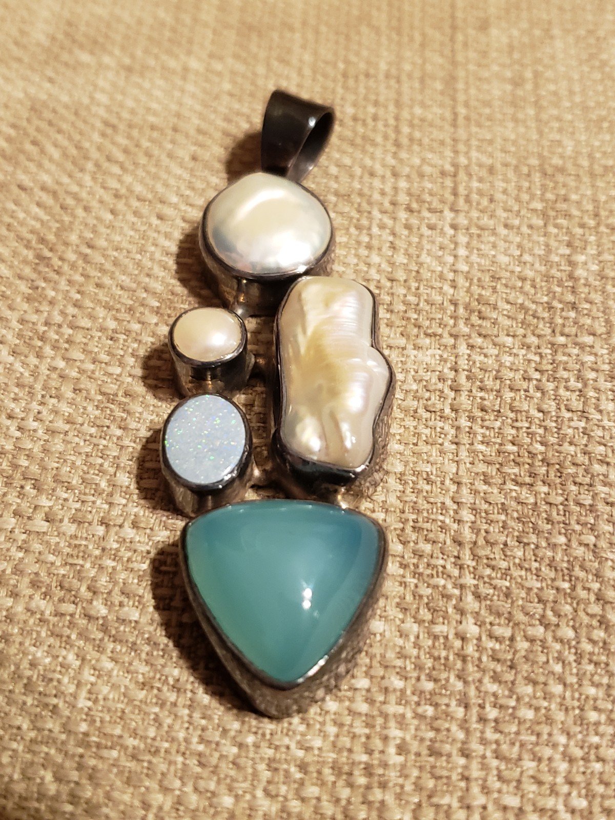 Sterling silver fresh water pearls stones pendant
