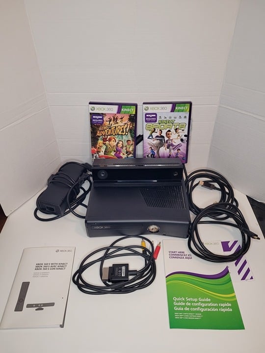 Xbox 360 S Console Model 1439 w/ Kinect Camera & 2 Games Tested