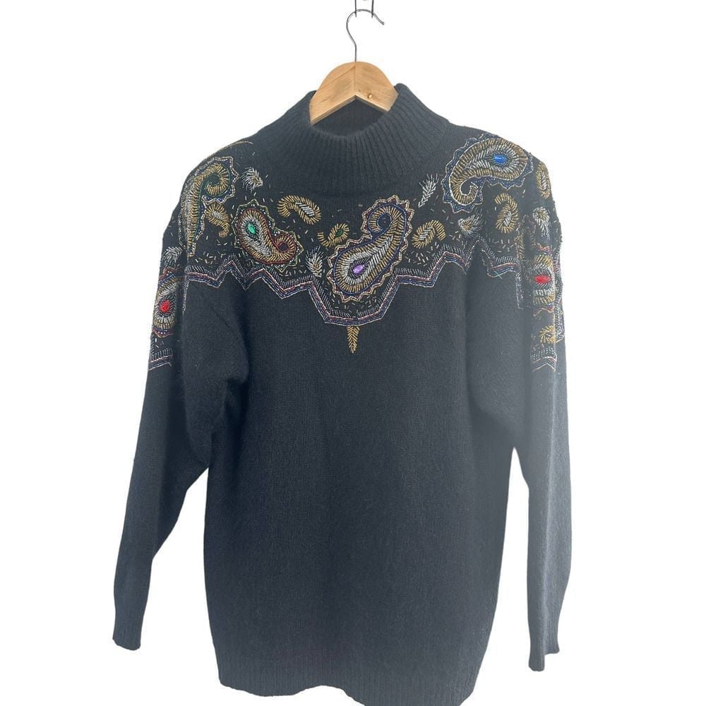 I.B. Diffusion Black Angora Silk Blend Sweater Gorpcore Grandma Goth Vintage MP