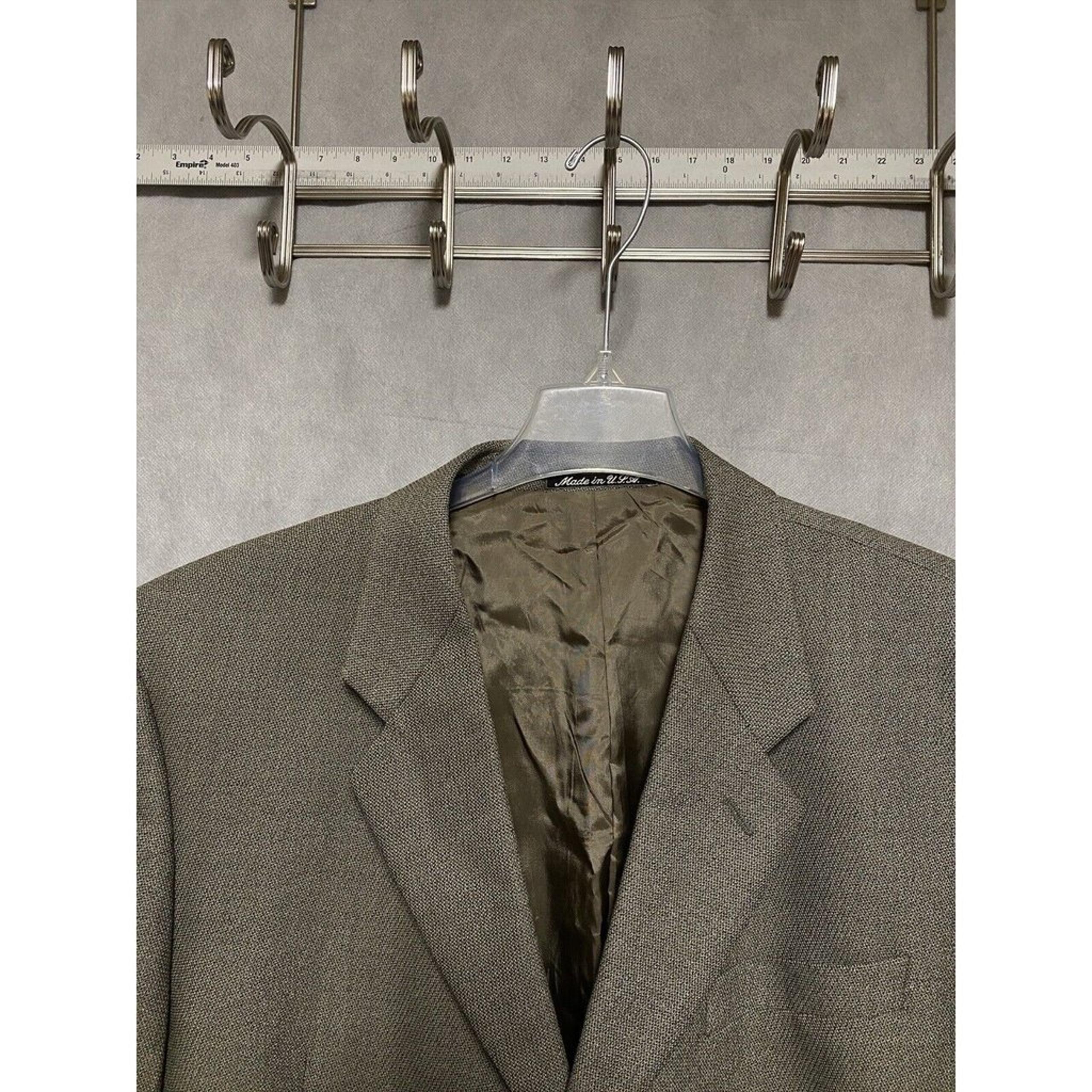 Giorgio Armani Blazer Men Size 46L Green Beige Mani Sharkskin Flannel Coat Luxe