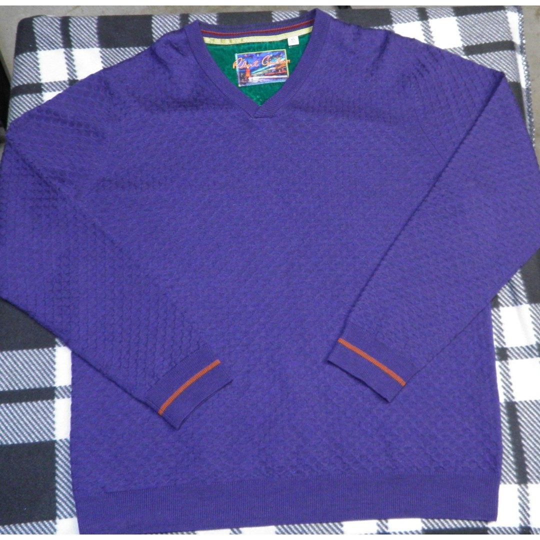 Robert Graham Mens XL 100% Wool Long Sleeve Purple V-Neck Sweater MSRP 198