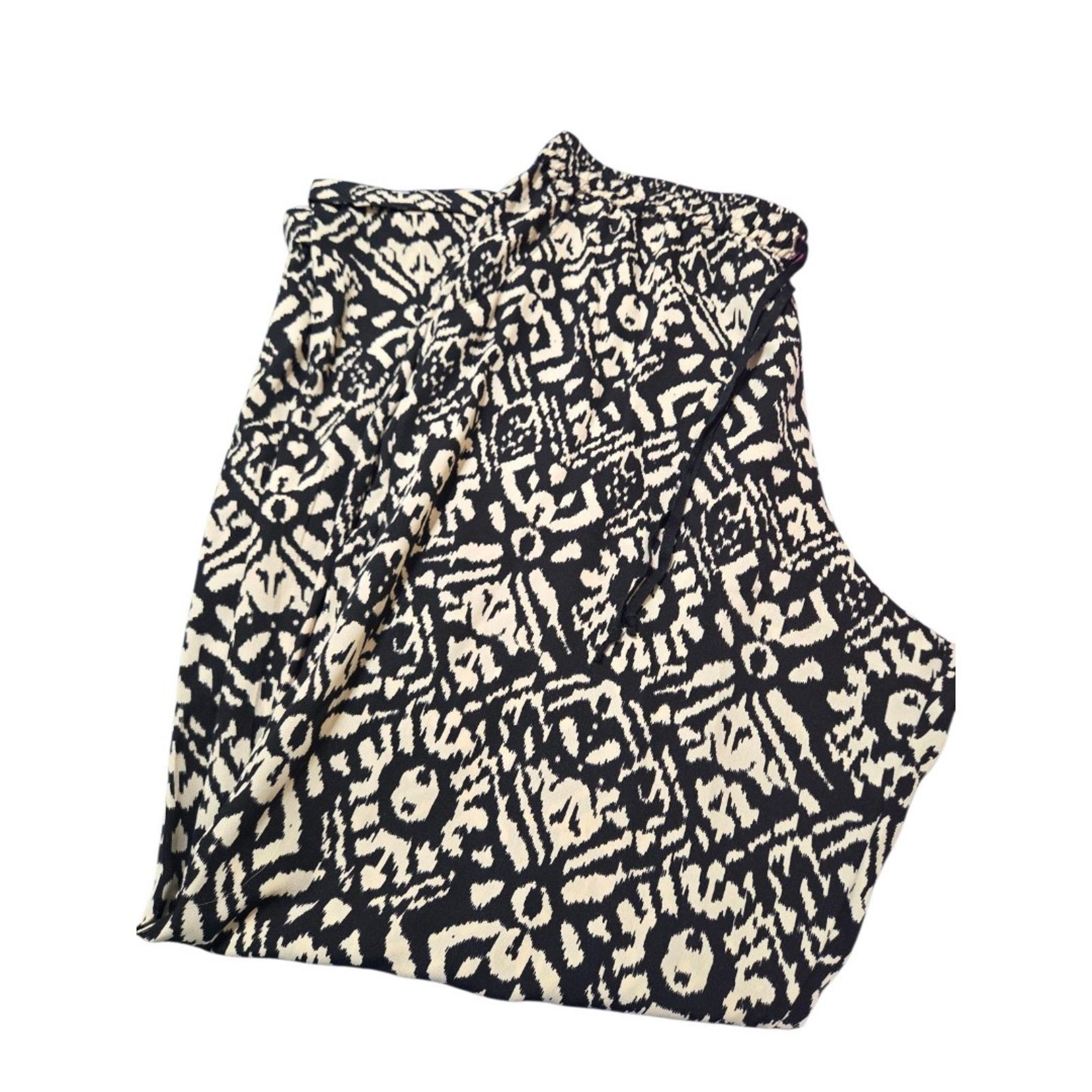 NWT Bar III Pants Black Ivory Print Women's L Drawstring Pull-On Cuffed E3