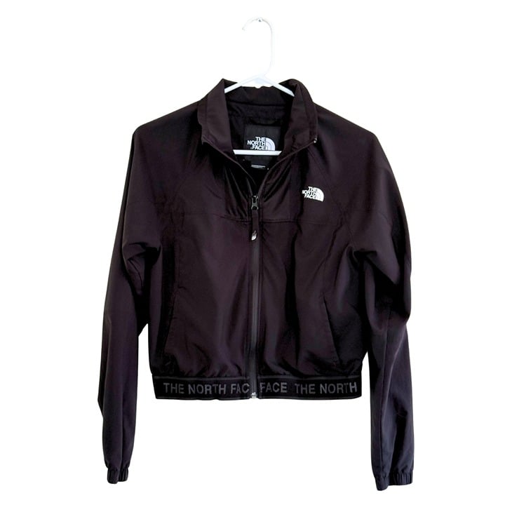 Rare The North Face Black Cropped Elastic Hem Windbreaker Full Zip Jacket -Small
