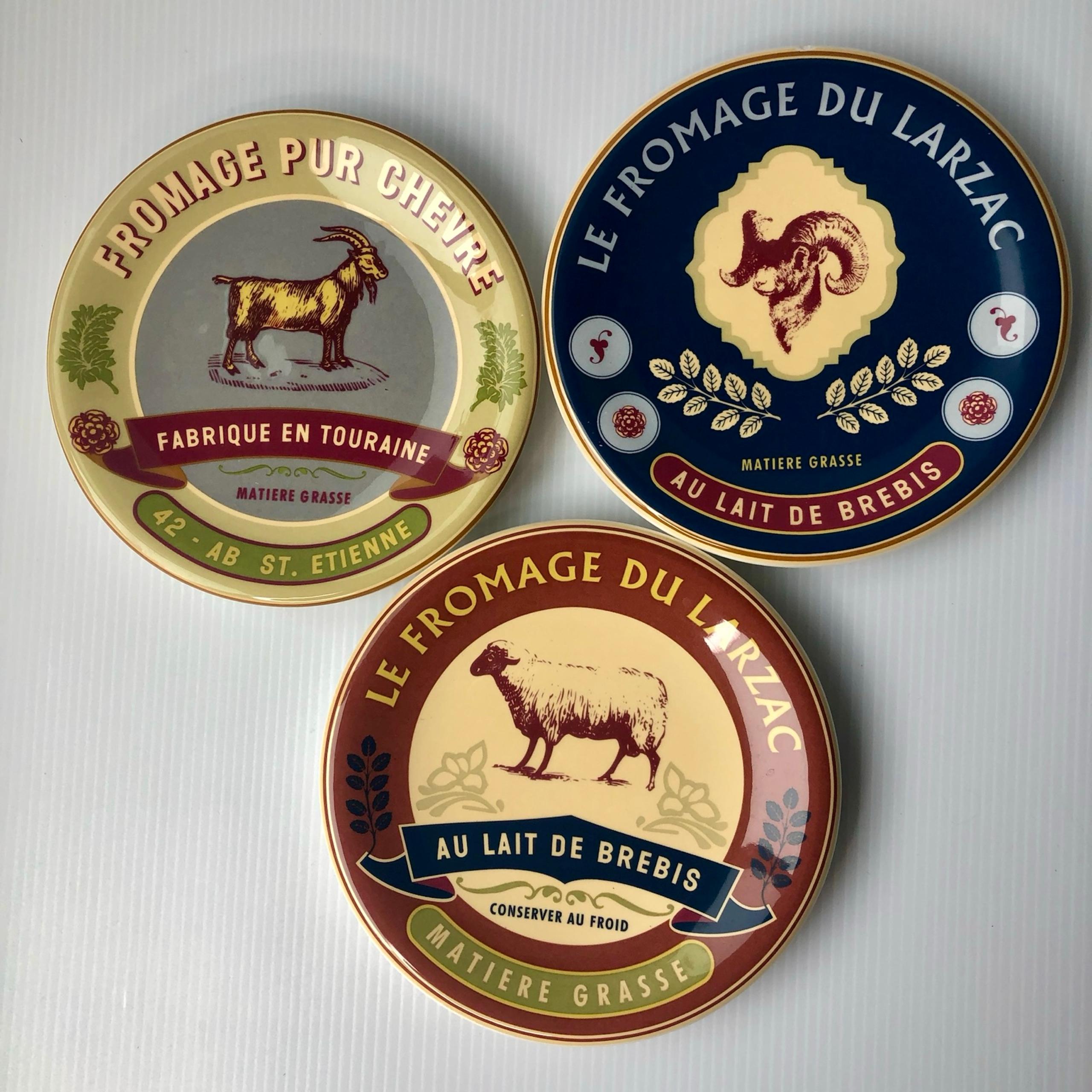 Williams Sonoma Collectible Le Fromage Cheese Vintage Style Appetizer Plate Trio